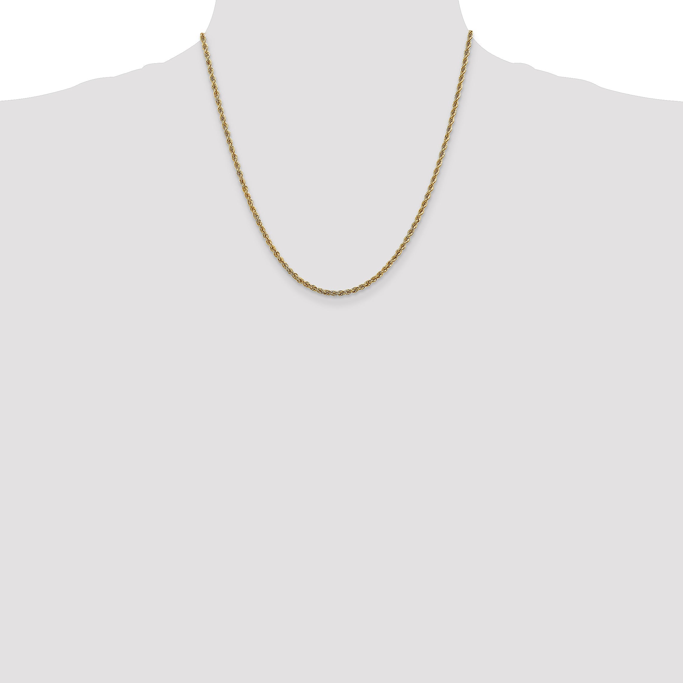 2 Inch 14K Yellow Gold 2.5mm Solid Regular Rope Chain Necklace