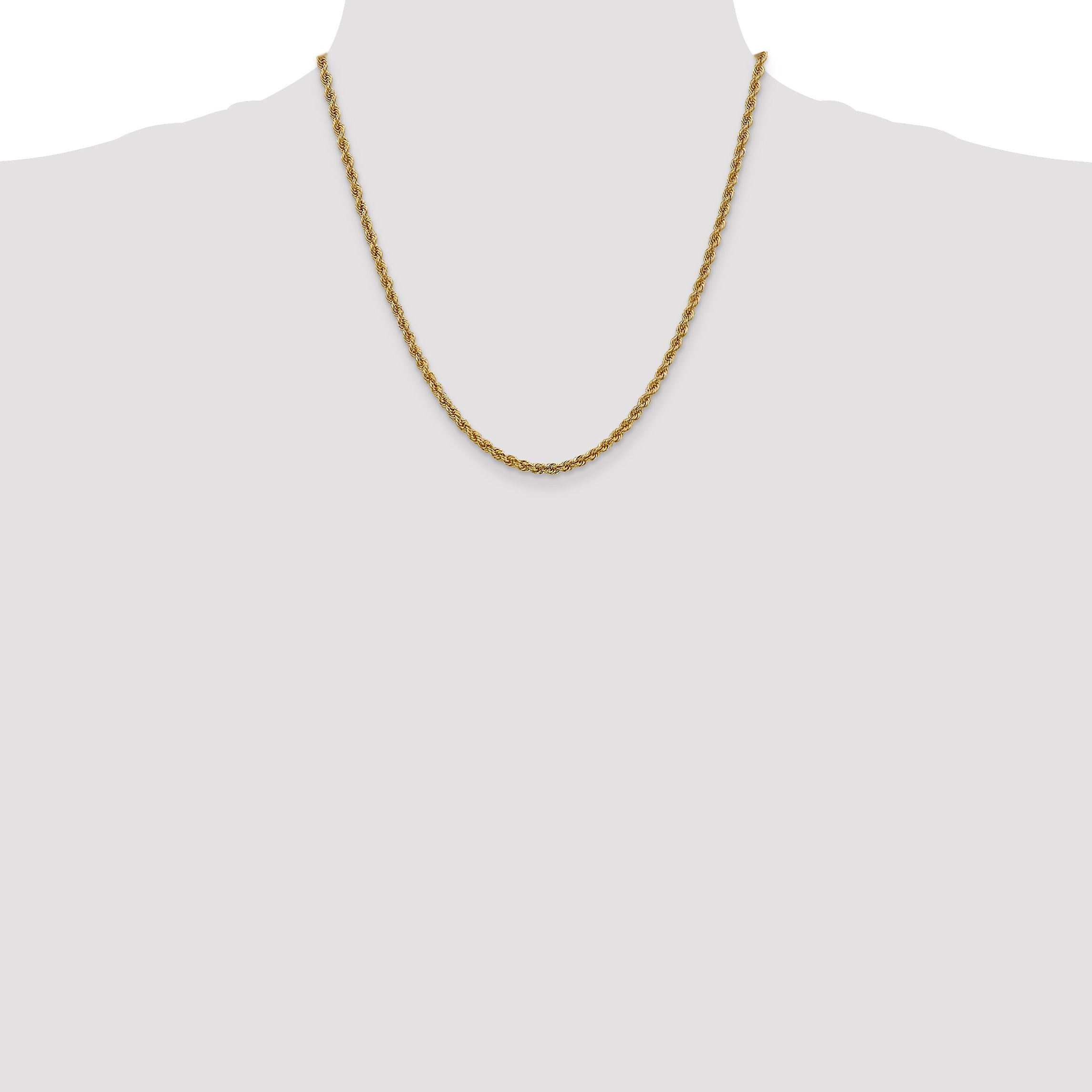 2 Inch 14K Yellow Gold 3mm Solid Regular Rope Chain Necklace