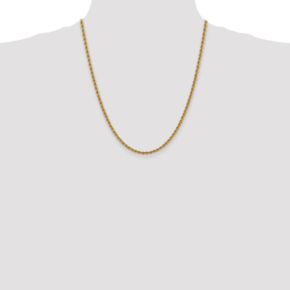 22 Inch 14K Yellow Gold 3mm Solid Regular Rope Chain Necklace