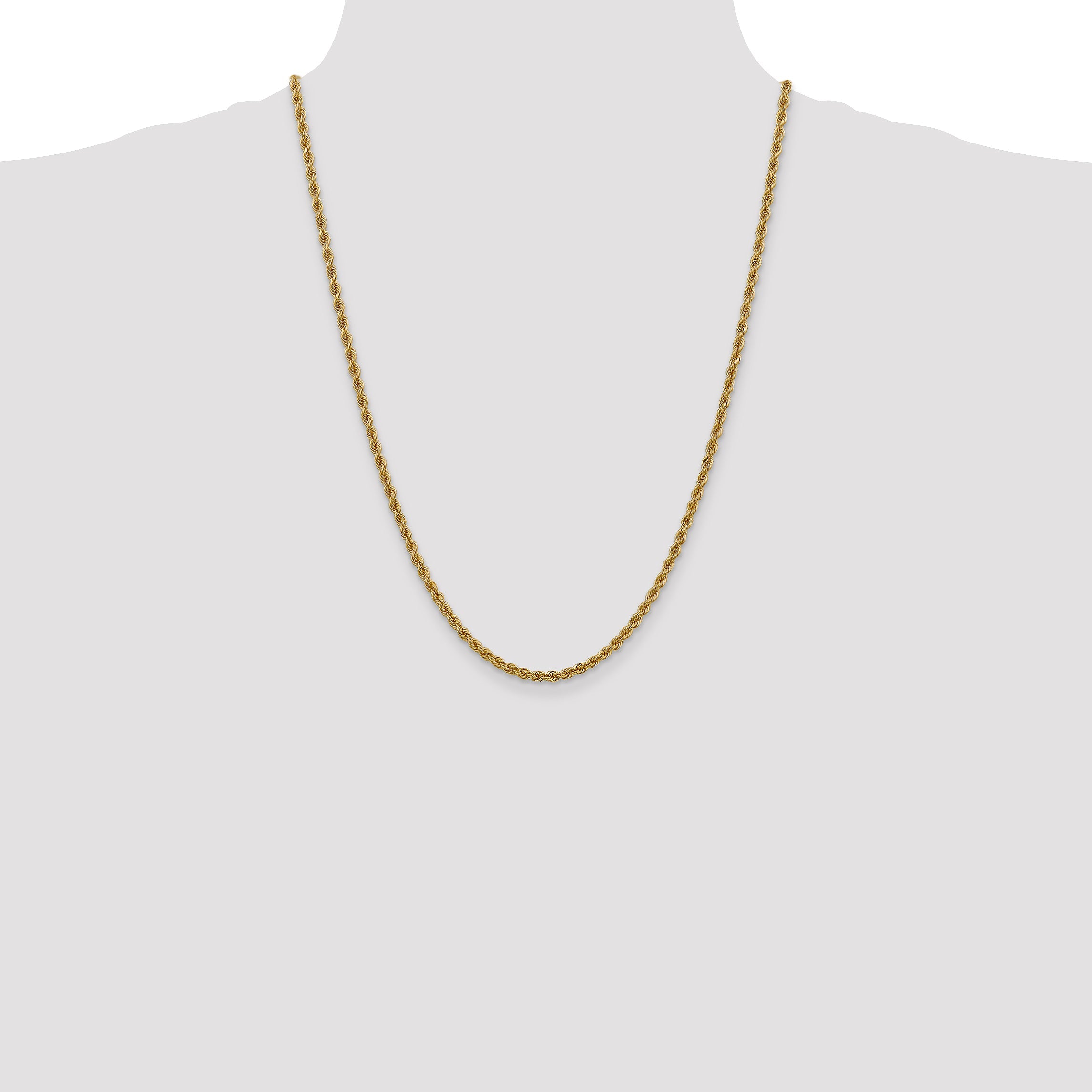 24 Inch 14K 3mm Solid Regular Rope Chain Necklace
