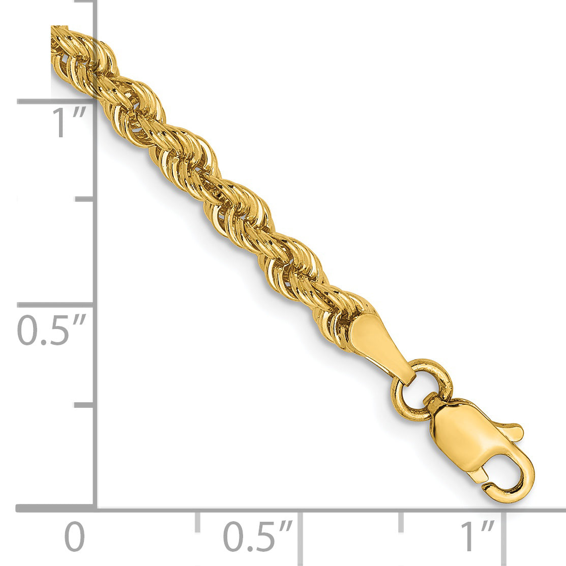 7 Inch 14K Yellow Gold 3mm Solid Regular Rope Chain Bracelet