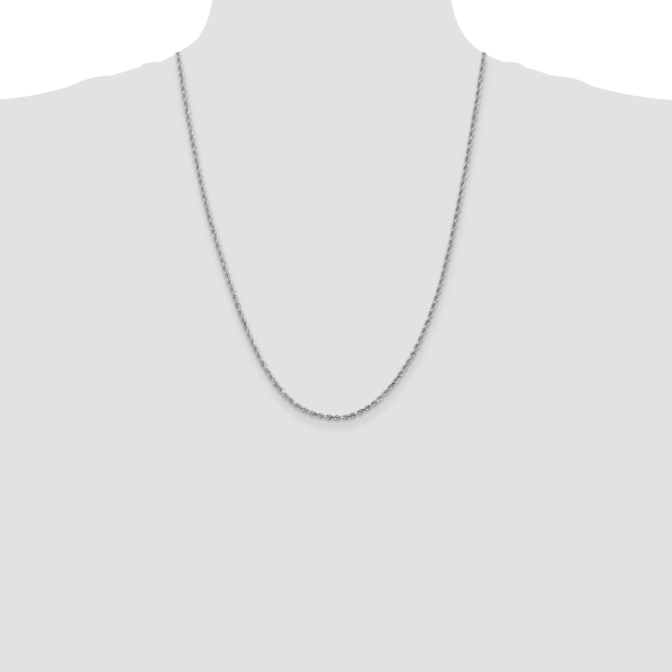 24 Inch 14K White Gold 2.5mm Diamond-Cut Rope Chain Necklace