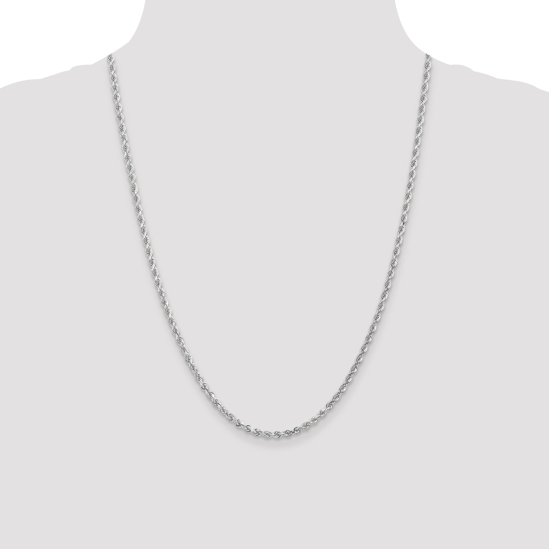 24 Inch 14K White Gold 3mm Diamond- Cut Rope Chain Necklace