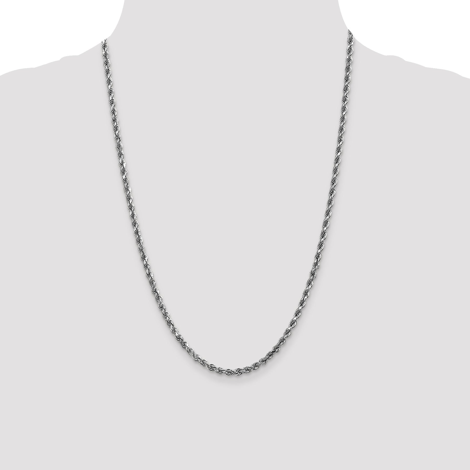 24 Inch 14K White Gold 4mm Diamond-Cut Rope Chain Necklace