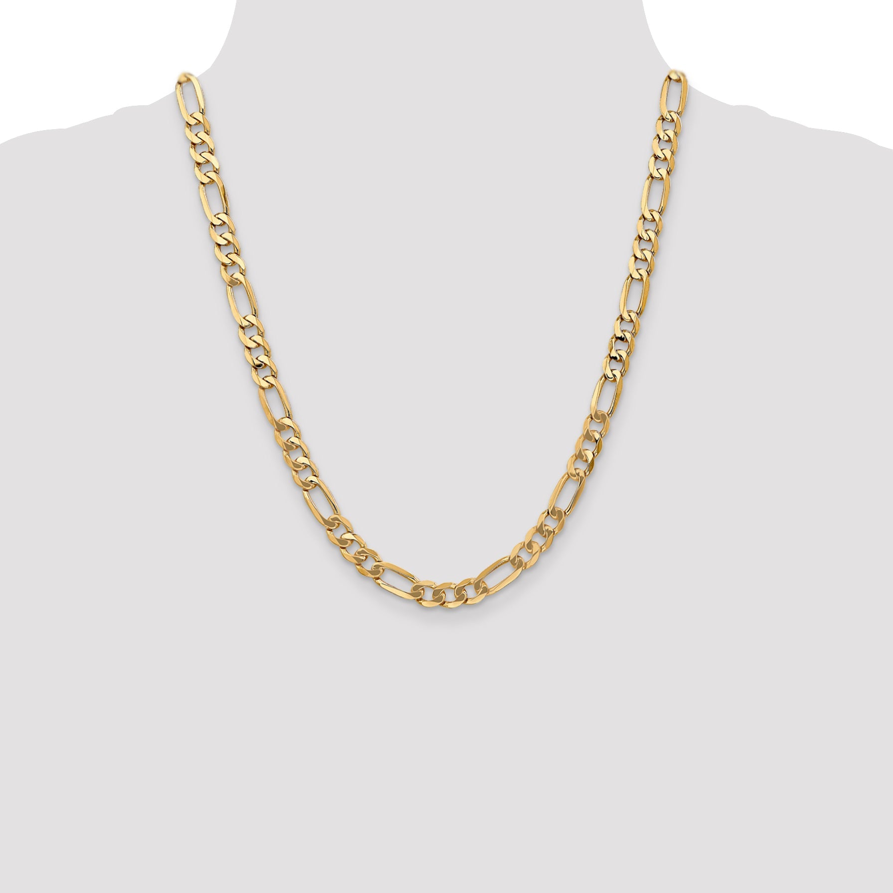 22 Inch 14K Yellow Gold 7mm Flat Figaro Chain Necklace