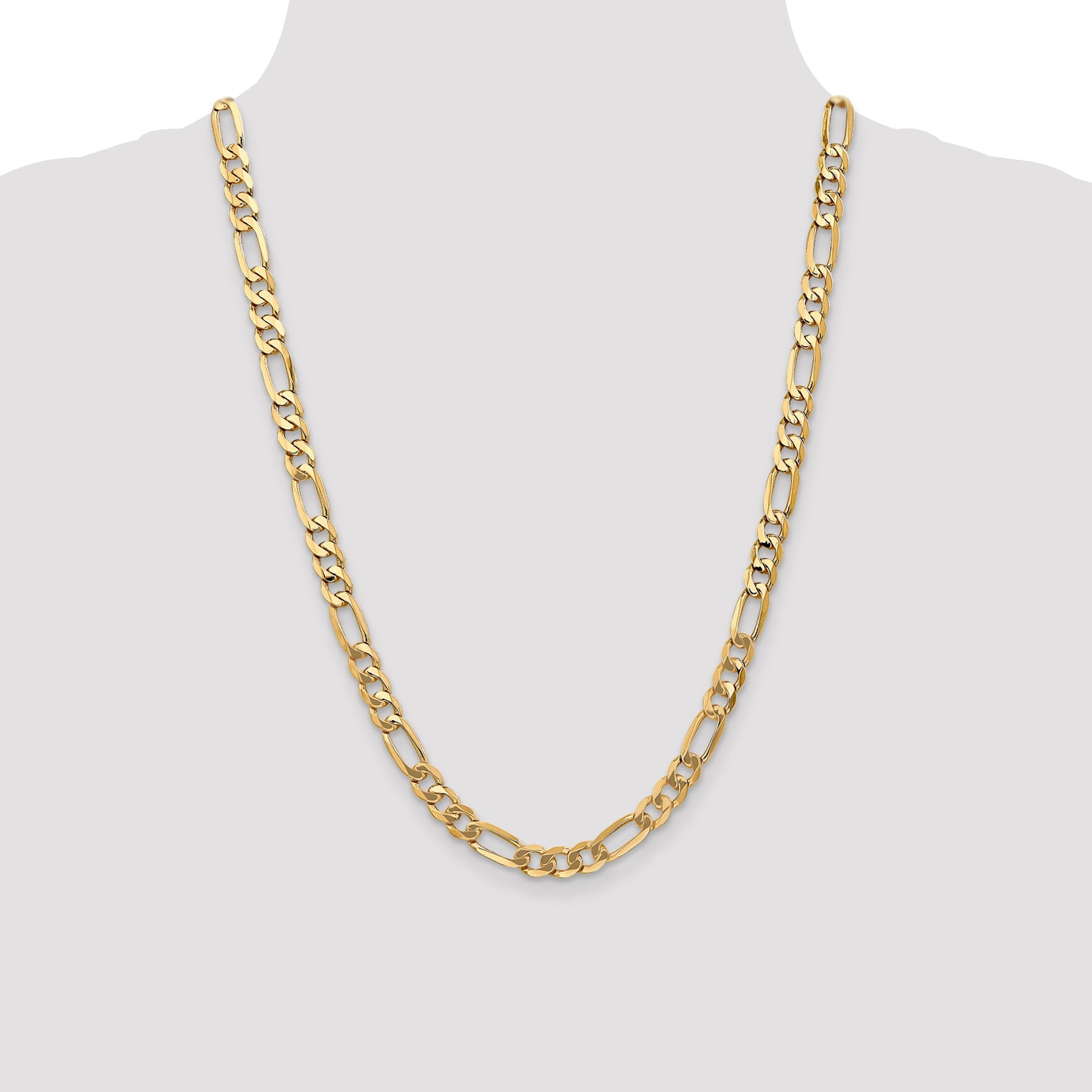 24 Inch 14K 7mm Flat Figaro Chain Necklace