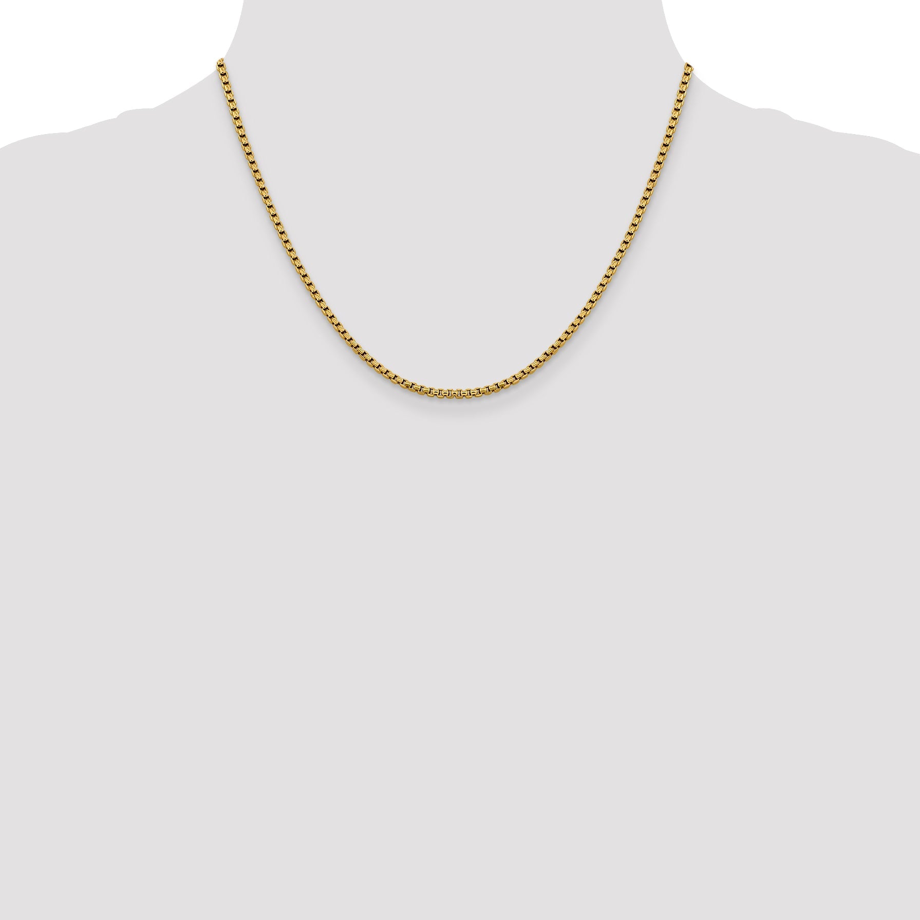 18 Inch 14K 2.4mm Semi-Solid D/C Round Box Chain Necklace