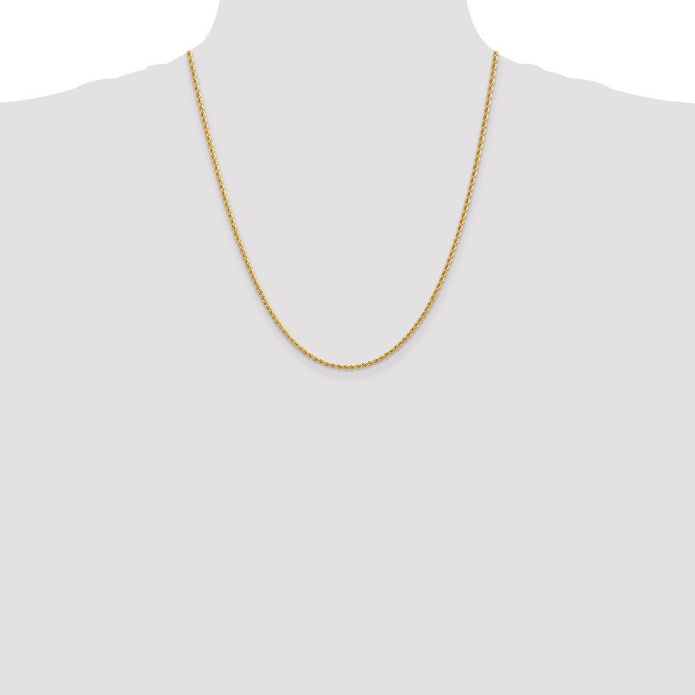 22 Inch 14K Yellow Gold 2.25mm Solid Regular Rope Chain Necklace