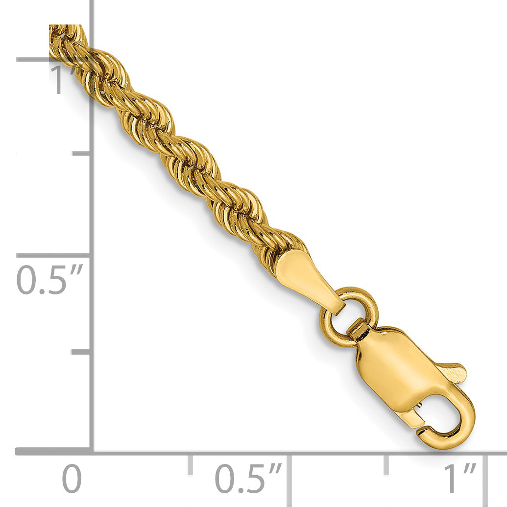 8 Inch 14k Yellow Gold 2.25mm Solid Regular Rope Chain Bracelet