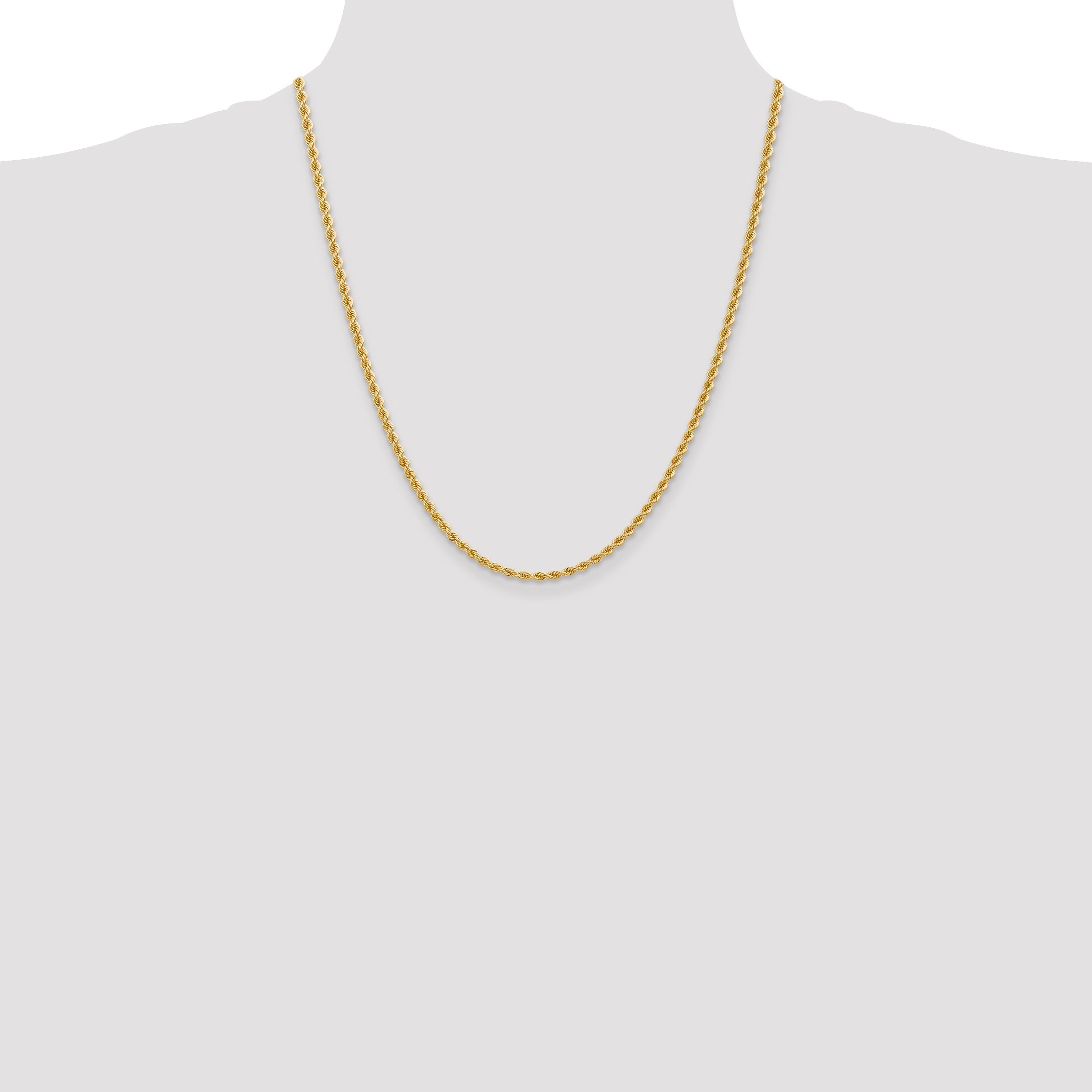 22 Inch 14K Yellow Gold 2.75mm Solid Regular Rope Chain Necklace