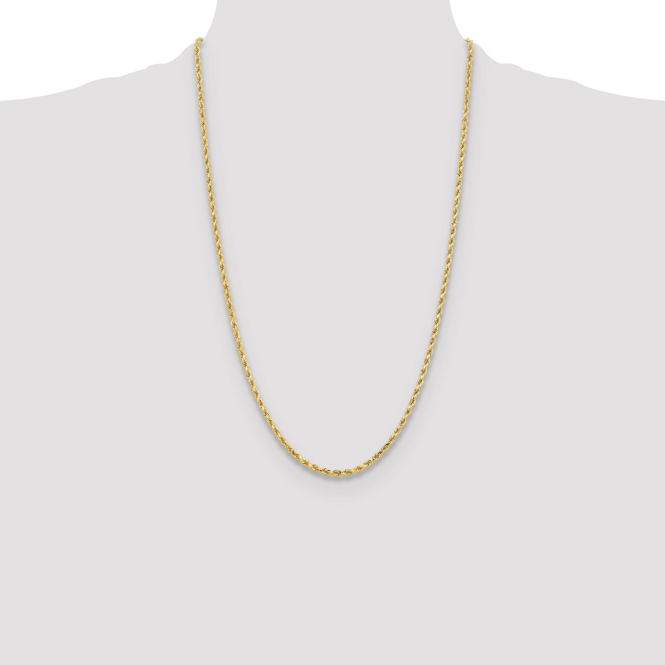 26 Inch 14K Yellow Gold 3.25mm Diamond Cut Rope Chain Necklace
