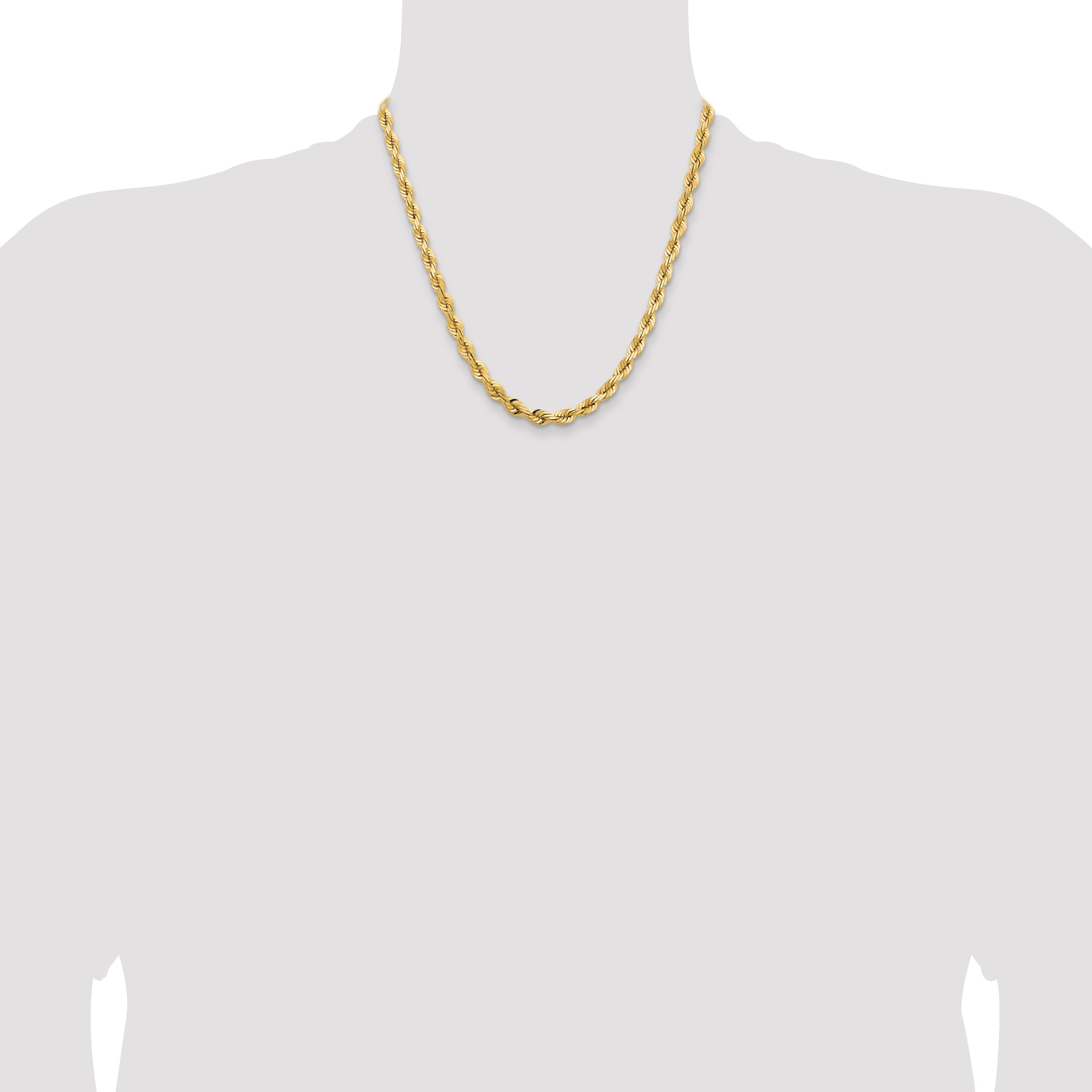 2 Inch 14K Yellow Gold 5.5mm Diamond Cut Rope Chain Necklace