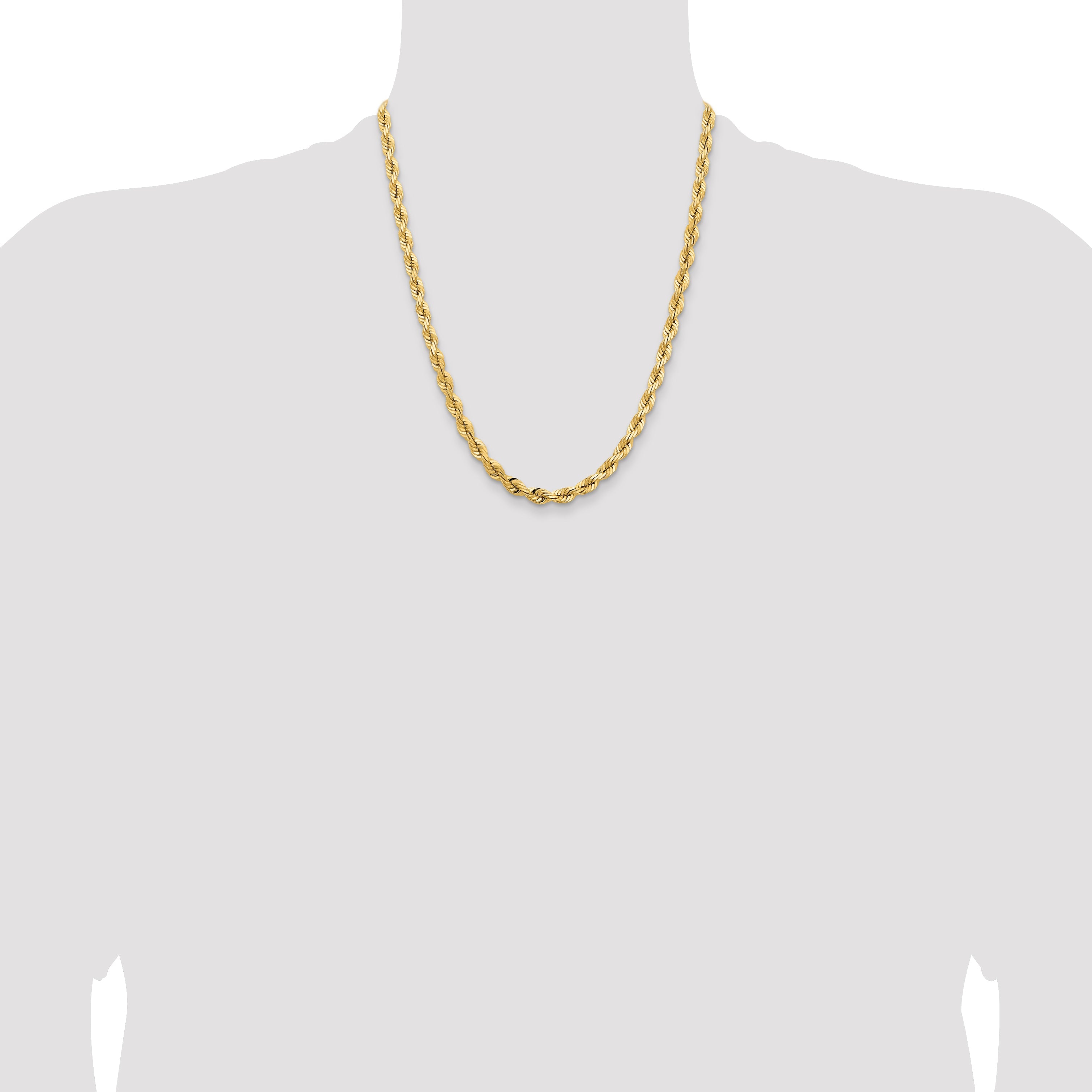 22 Inch 14K Yellow Gold 5.5mm Diamond Cut Rope Chain Necklace