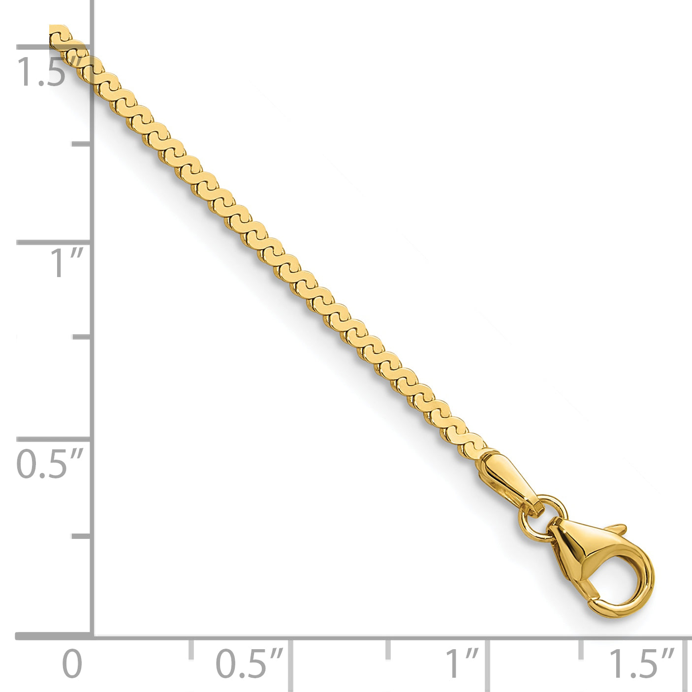 7 Inch 14K Yellow Gold 1.55mm Serpentine Chain Bracelet