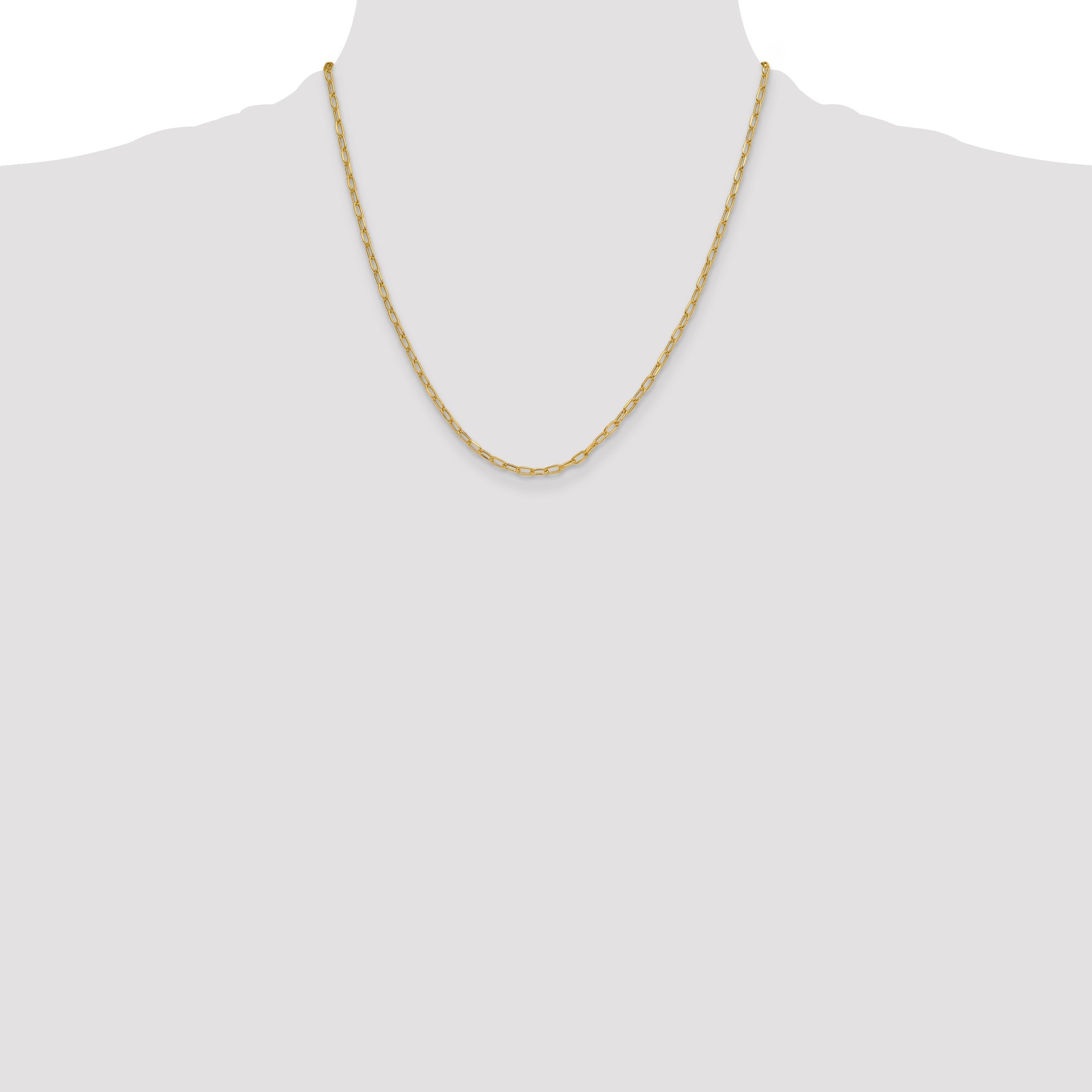 2 Inch 14K Yellow Gold 3.0mm Semi Solid Beveled D/C Paperclip Chain Necklace
