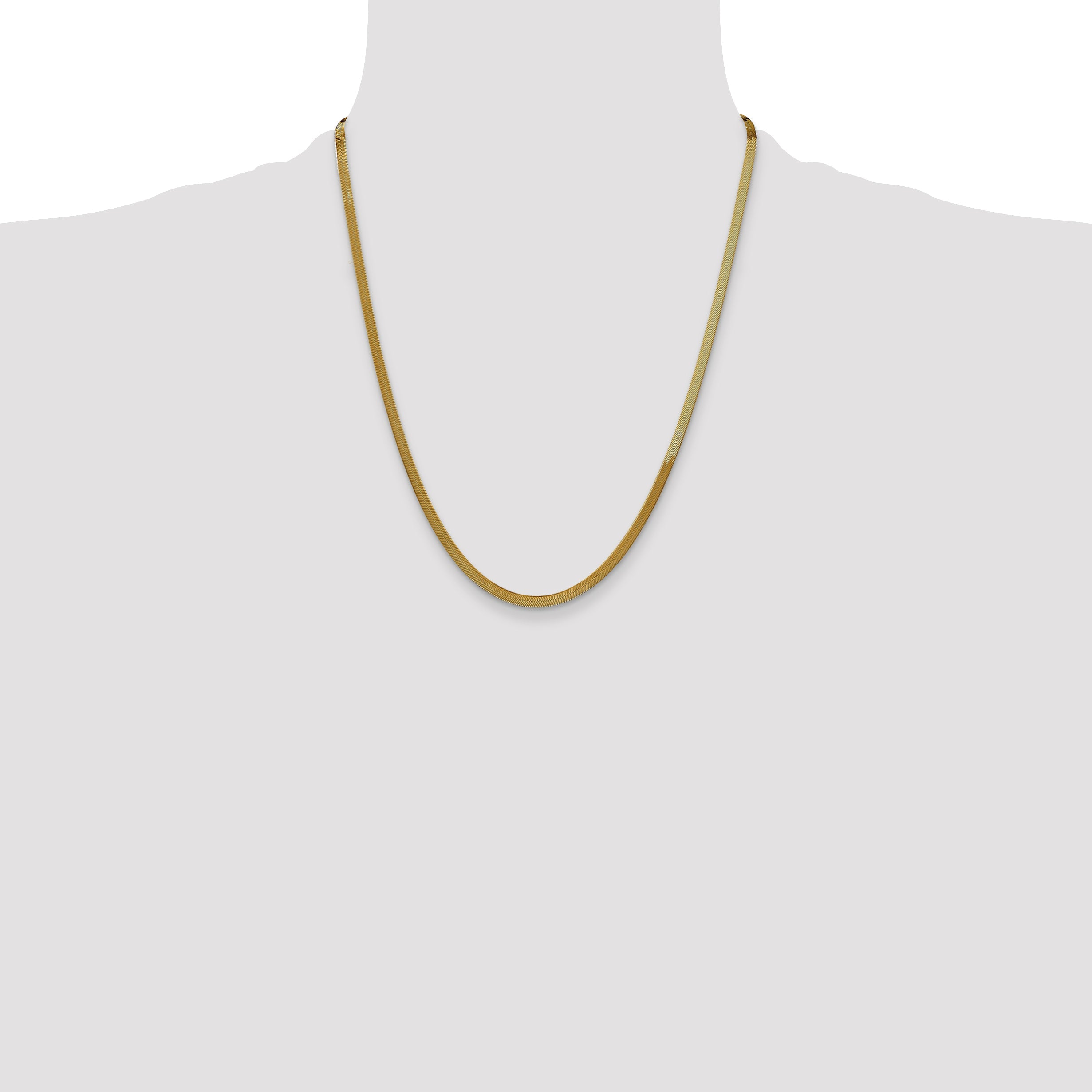 22 Inch 14K Yellow Gold 3mm Silky Herringbone Chain Necklace