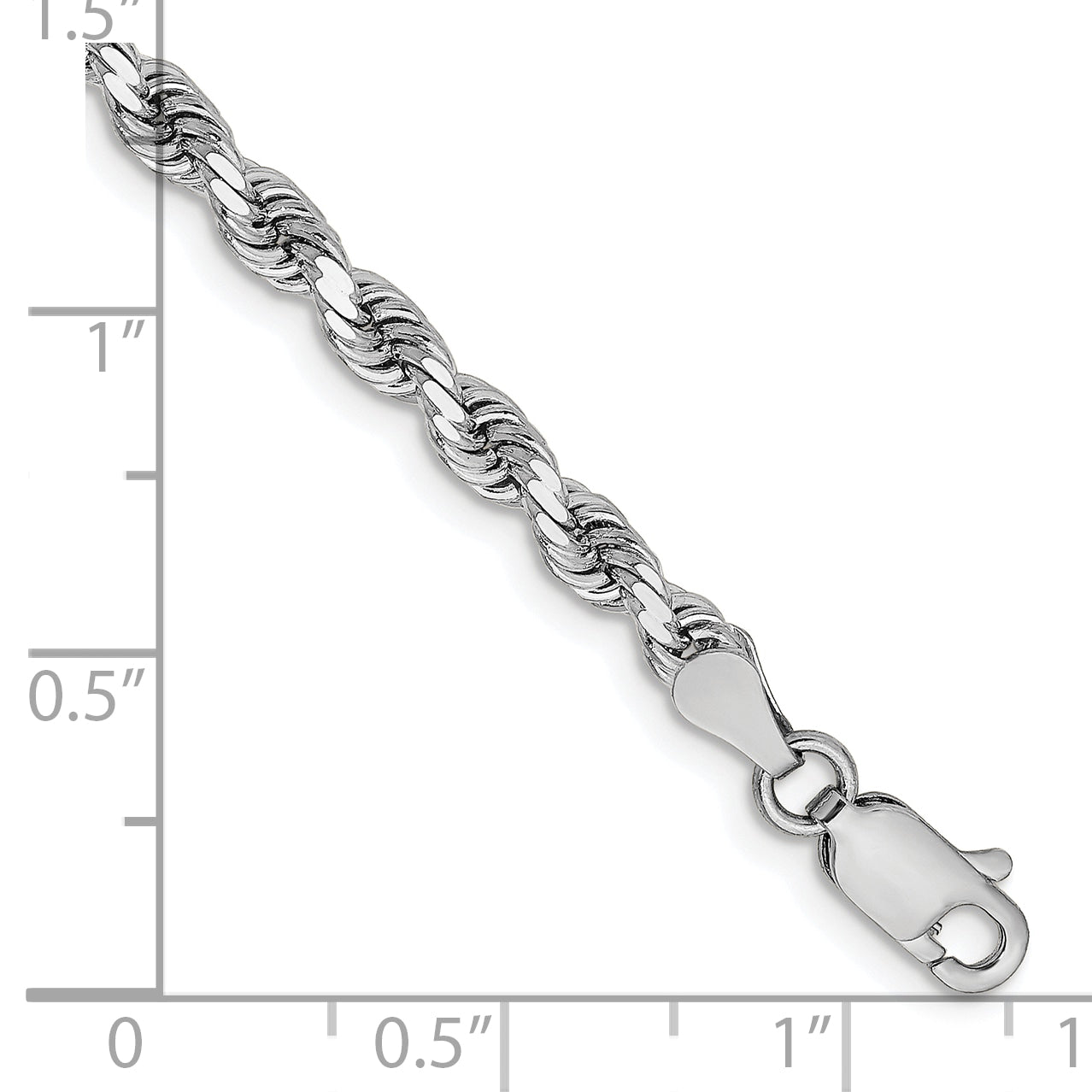 8 Inch 14K White Gold 3.25mm Diamond Cut Rope Chain Bracelet