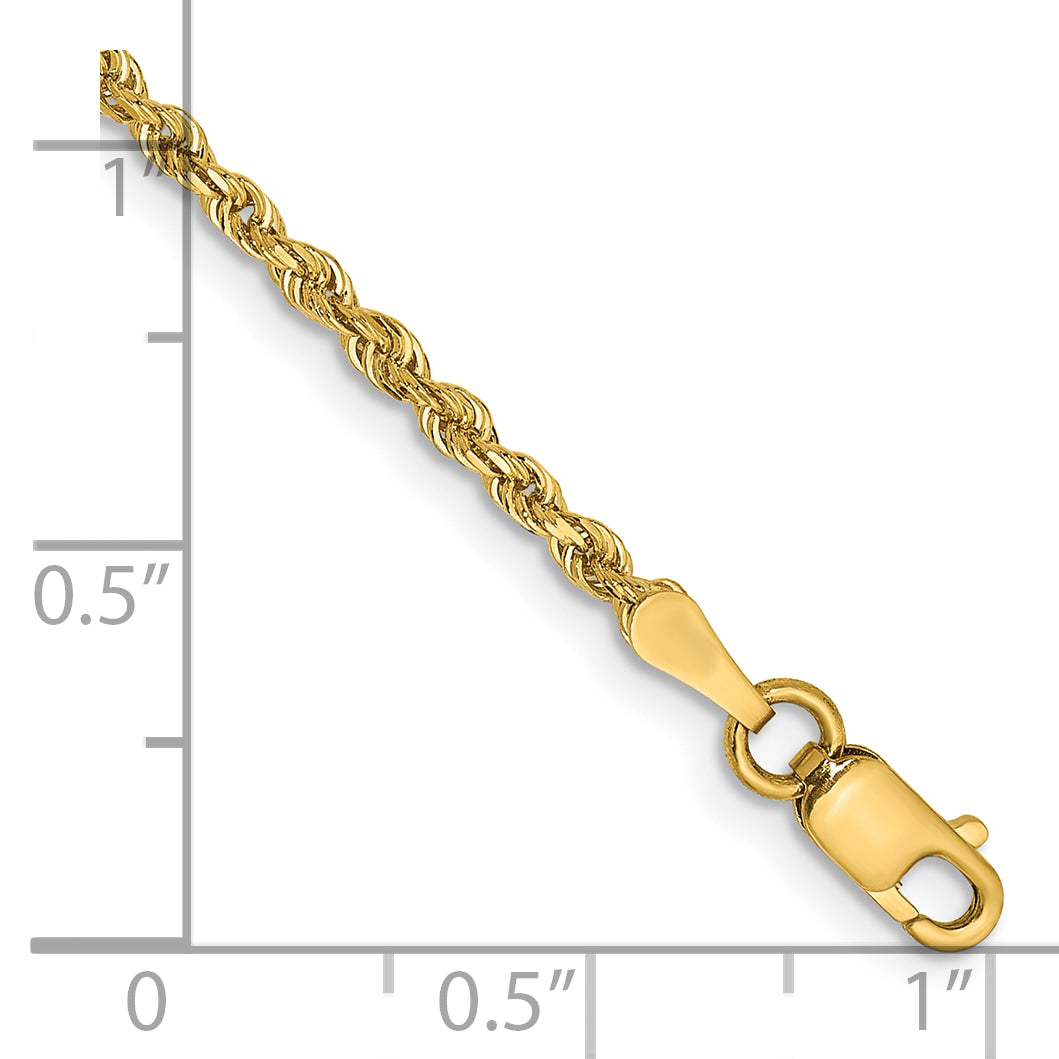 7 Inch 14K Yellow Gold 2.00mm Diamond Cut Lightweight Rope Chain Bracelet