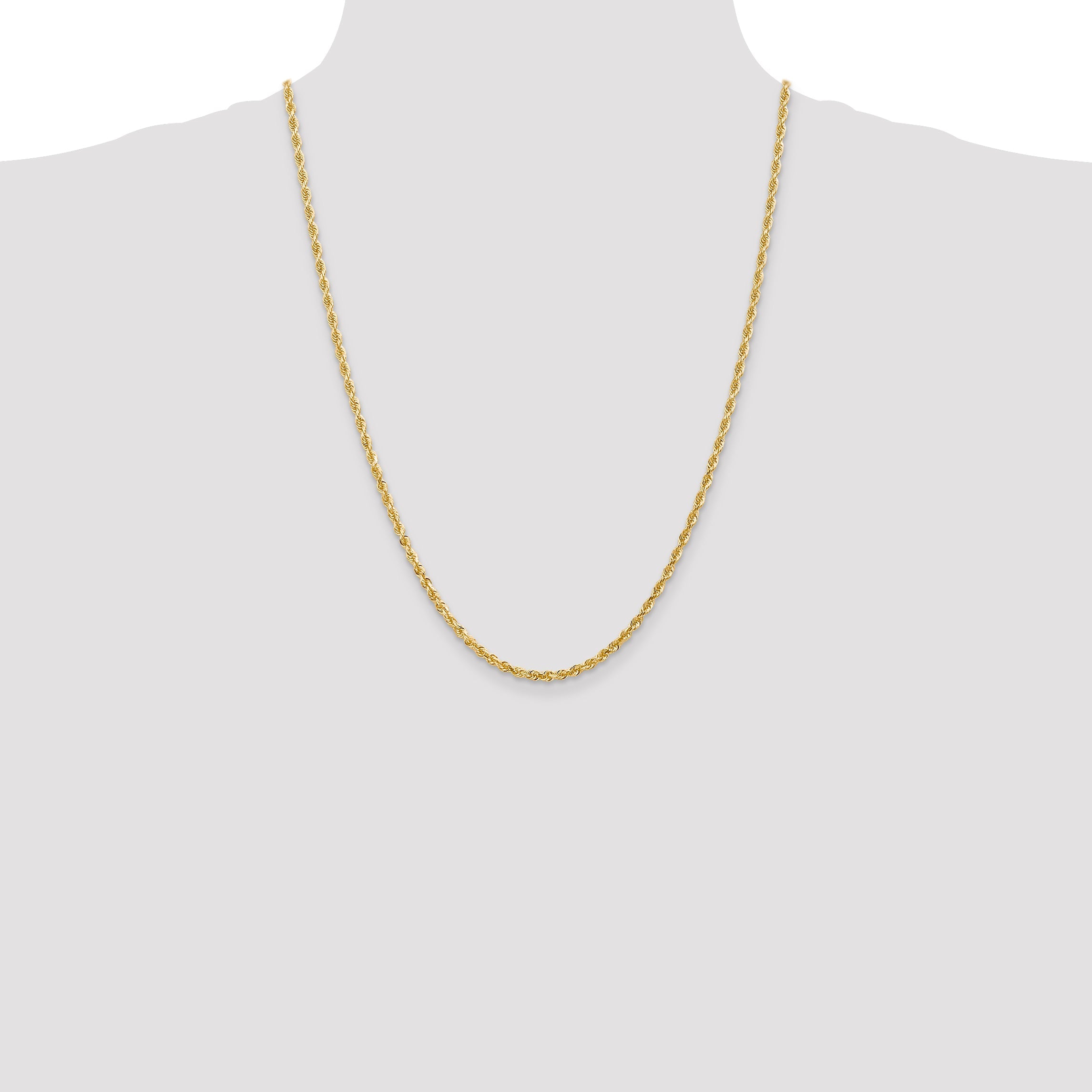 24 Inch 14K Yellow Gold 3.0mm Diamond Cut Lightweight Rope Chain Necklace