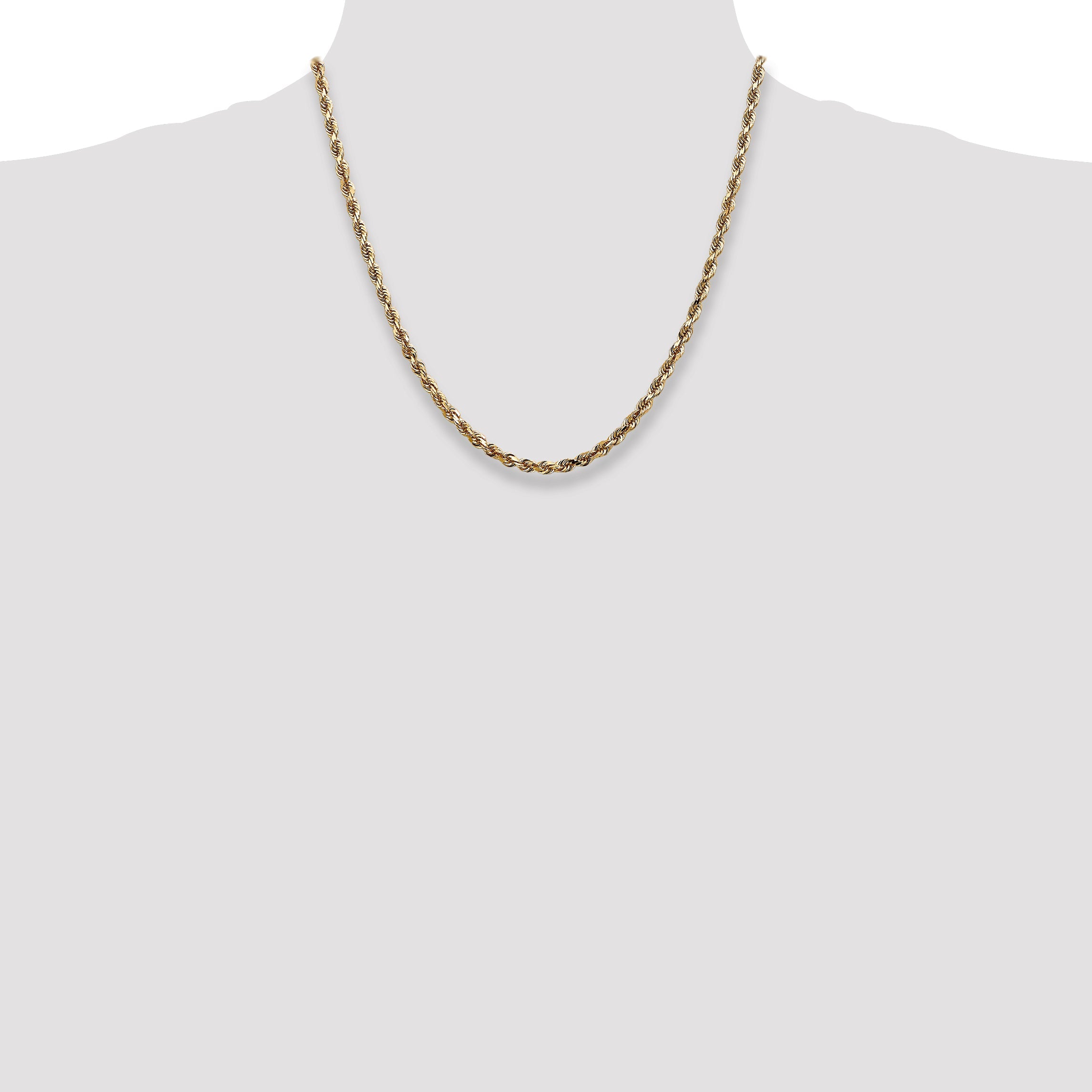2 Inch 14K Yellow Gold 4mm Diamond Cut Lightweight Rope Chain Necklace