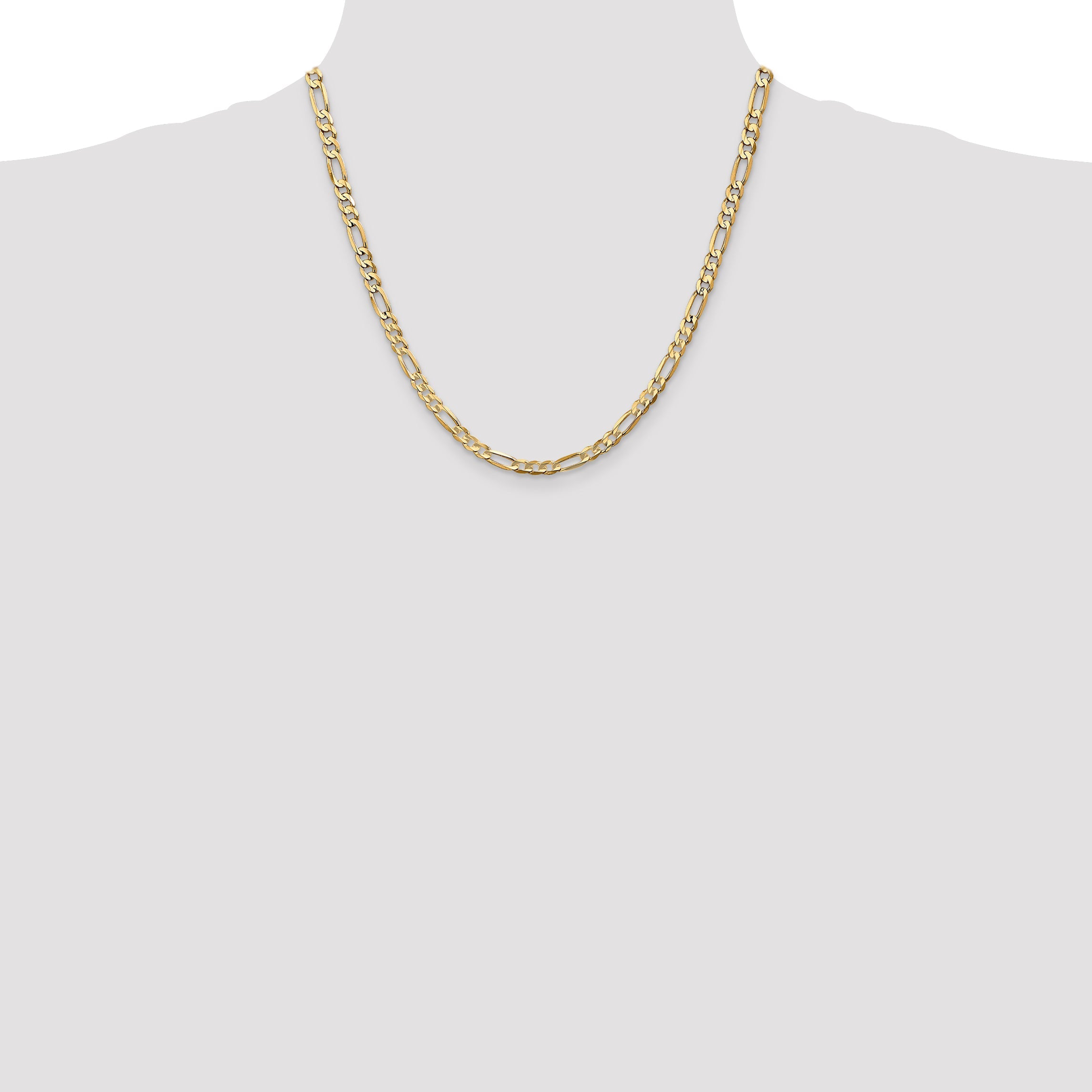2 Inch 14K Yellow Gold 4.5mm Concave Open Figaro Chain Necklace