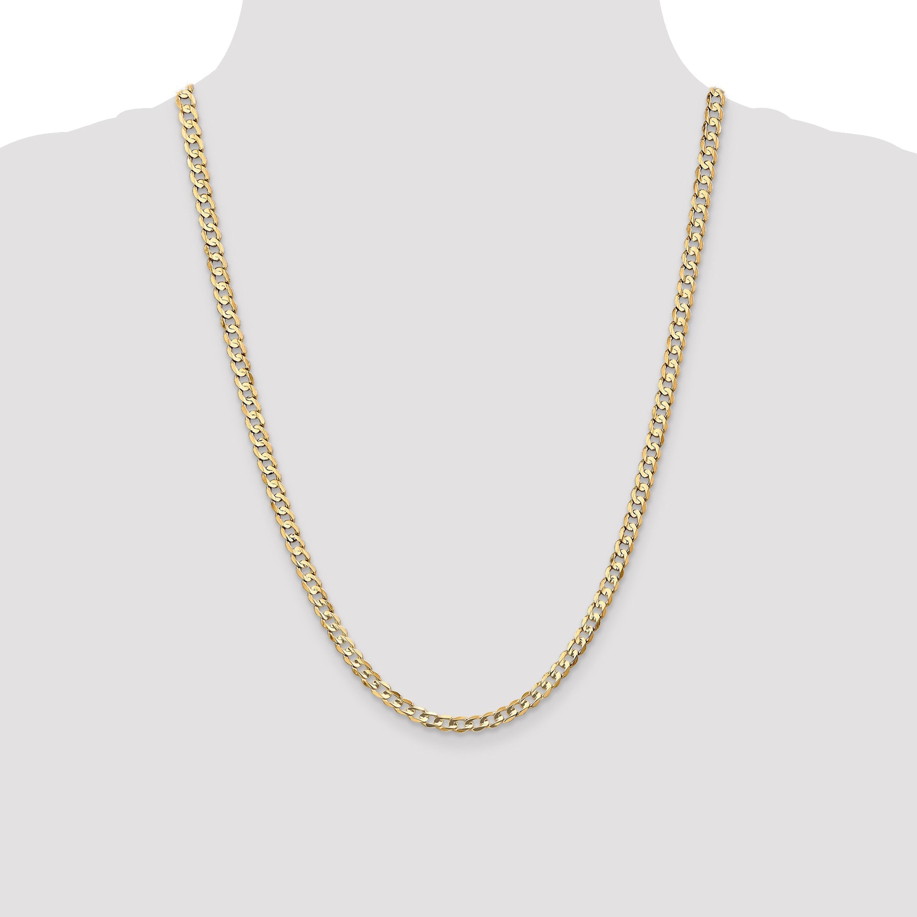 24 Inch 14K Yellow Gold 4.5mm Open Concave Curb Chain Necklace
