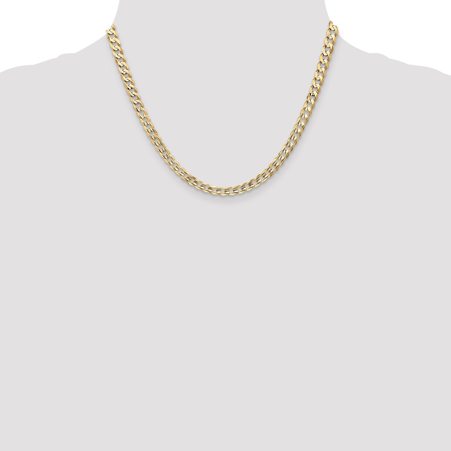 18 Inch 14K Yellow Gold 5.25mm Open Concave Curb Chain Necklace