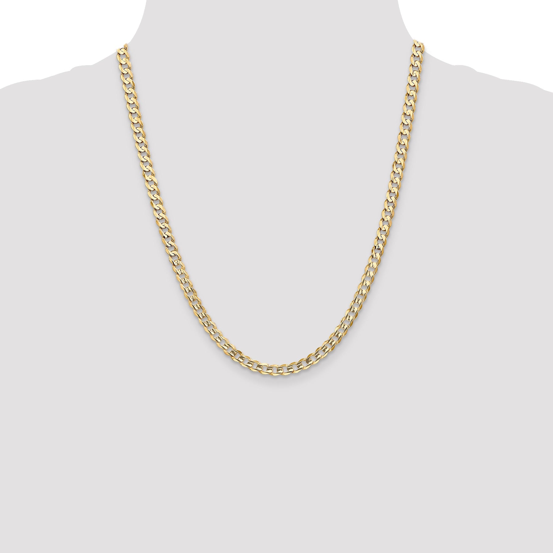 22 Inch 14K Yellow Gold 5.25mm Open Concave Curb Chain Necklace