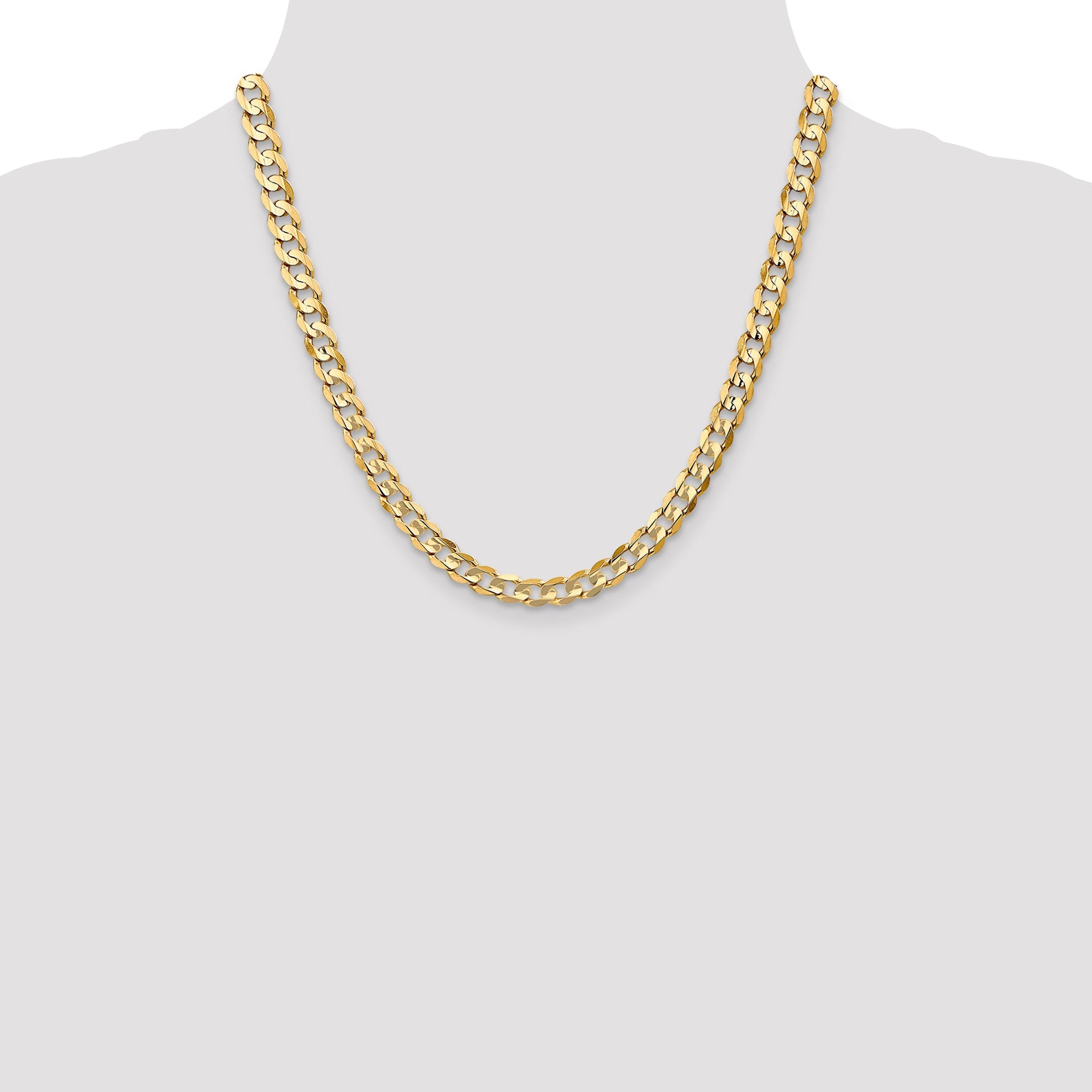 2 Inch 14K Yellow Gold 6.75mm Open Concave Curb Chain Necklace