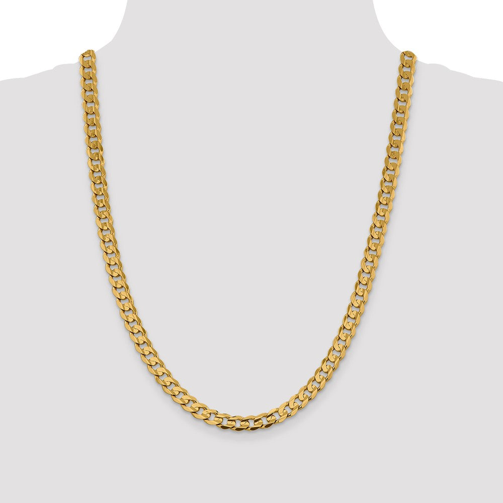 24 Inch 14K Yellow Gold 7.5mm Open Concave Curb Chain Necklace