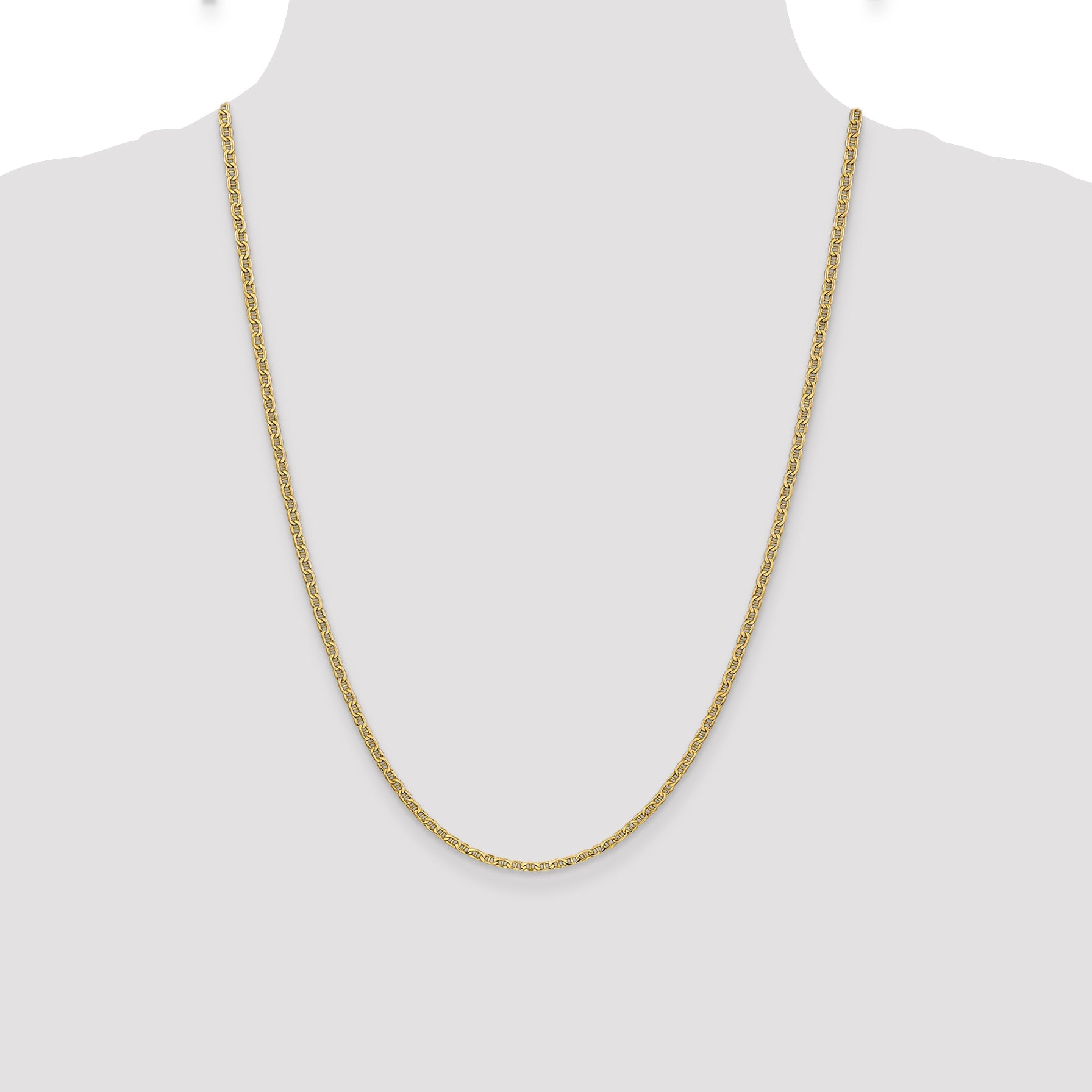 24 Inch 14K Yellow Gold 2.4mm Semi Solid Anchor Chain Necklace