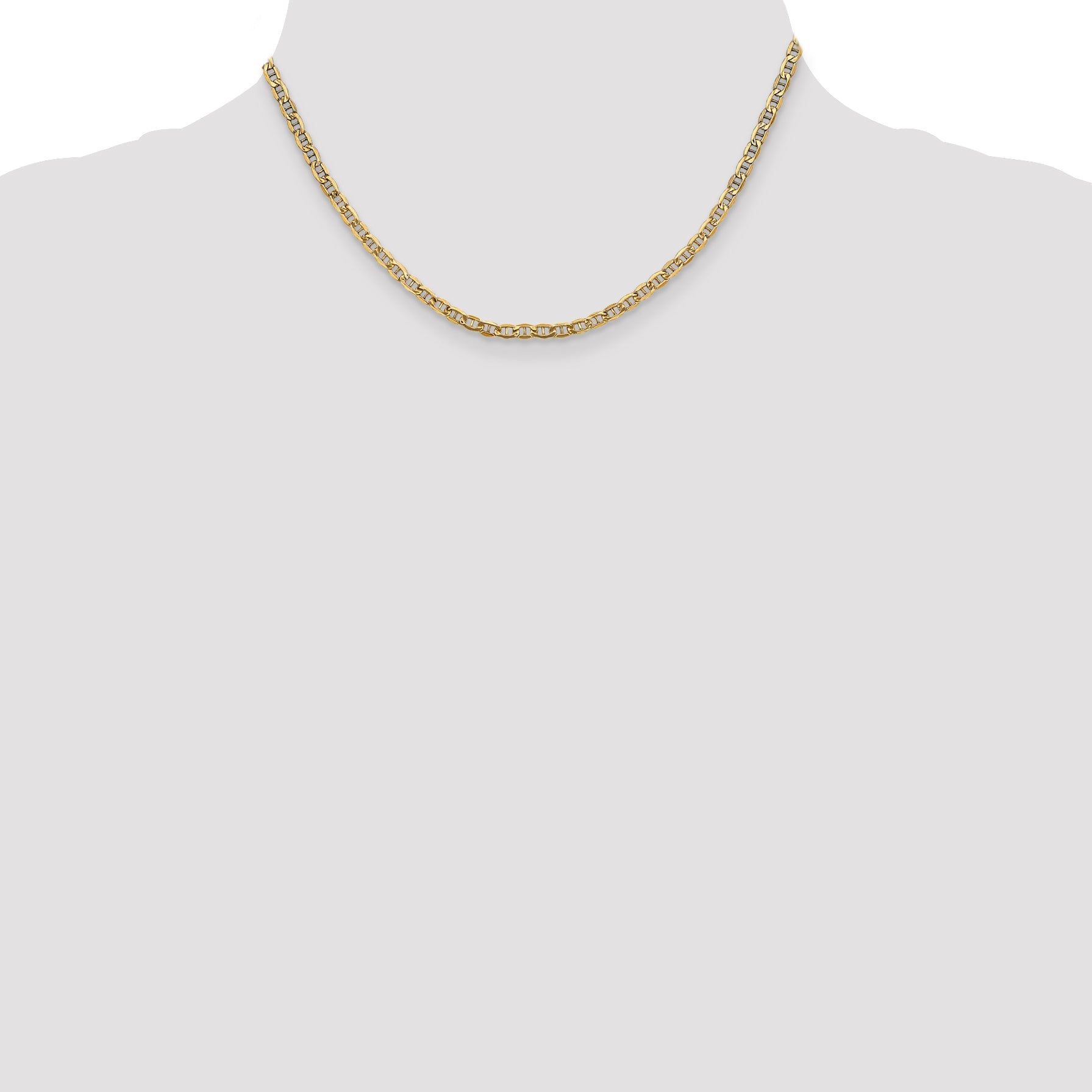 16 Inch 14K Yellow Gold 3.2mm Semi Solid Anchor Chain Necklace