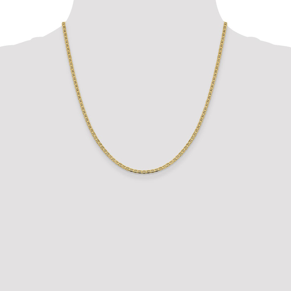 2 Inch 14K Yellow Gold 2.4mm Concave Anchor Chain Necklace