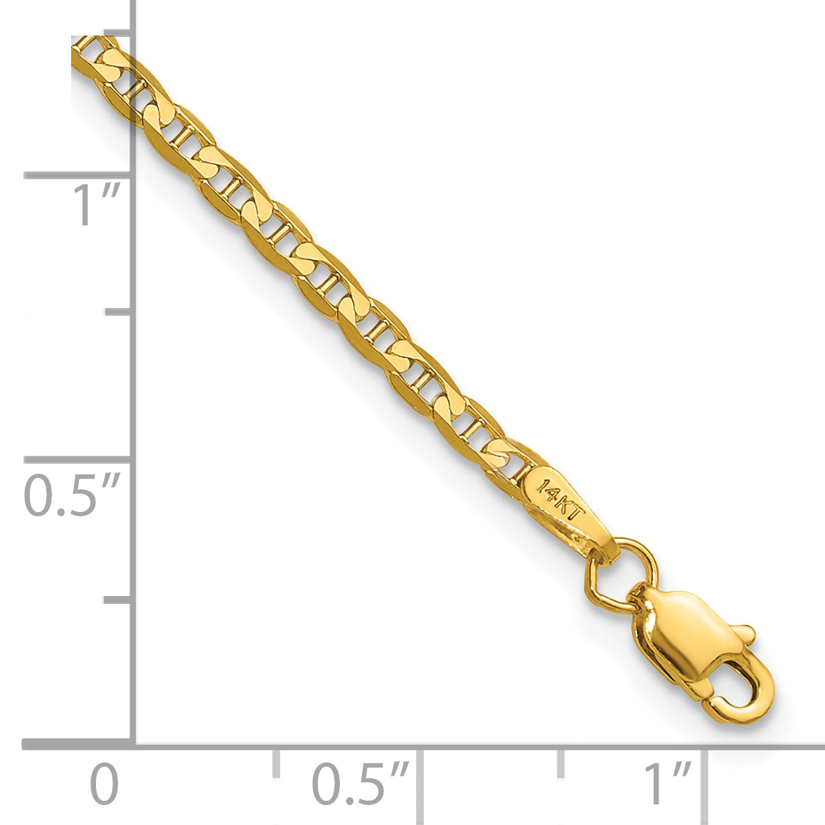 7 Inch 14K Yellow Gold 2.4mm Concave Anchor Chain Bracelet