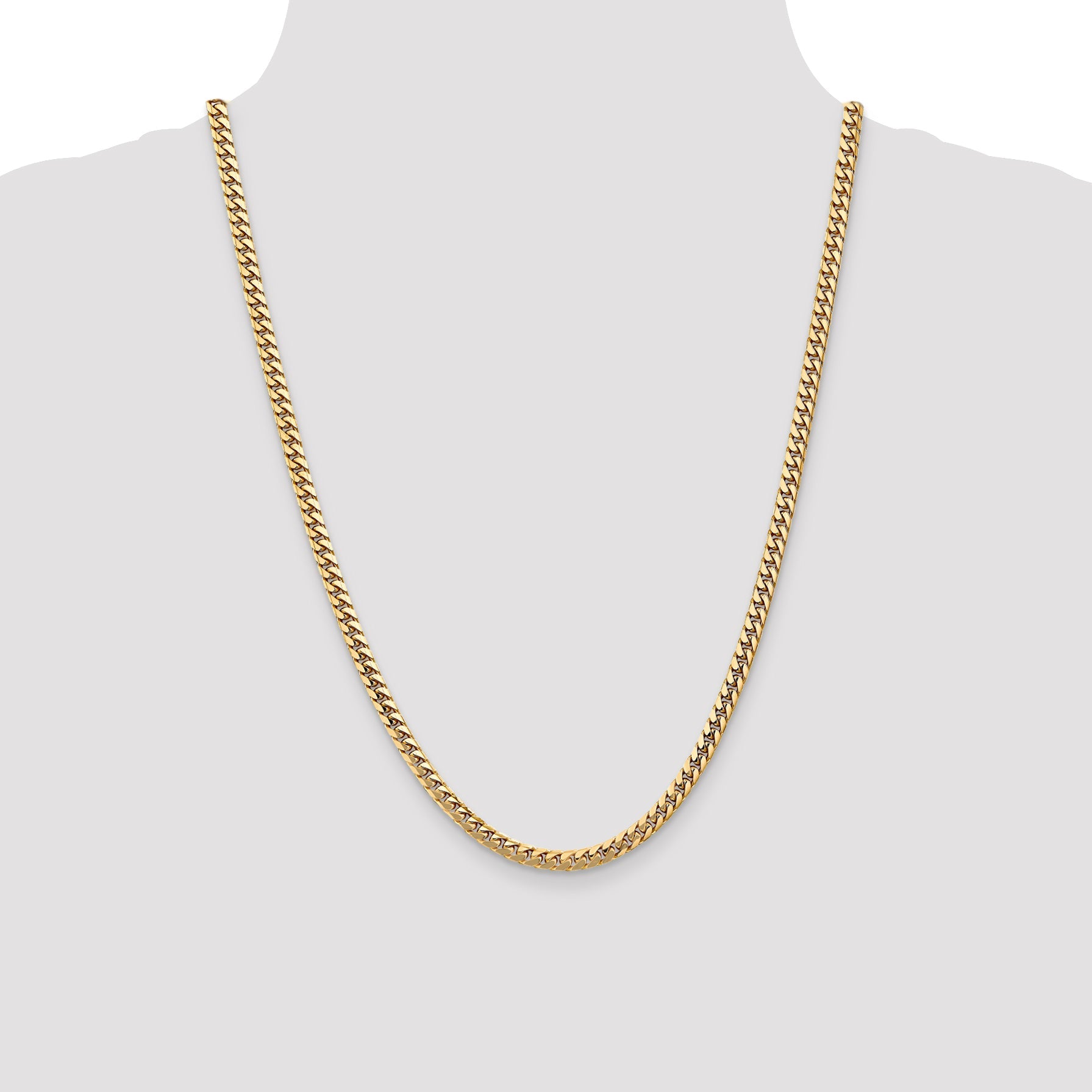24 Inch 14K Yellow Gold 4.3mm Solid Miami Cuban Chain Necklace