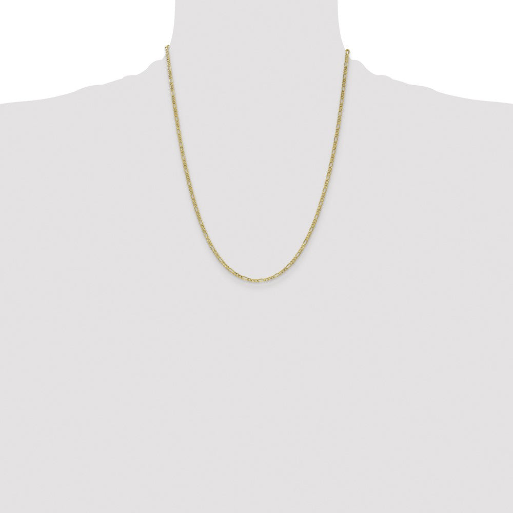 22 Inch 14K Yellow Gold 2.5mm Semi Solid Figaro Chain Necklace
