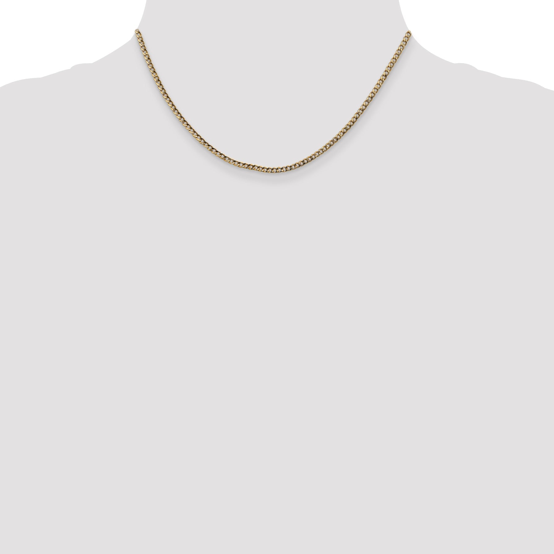 16 Inch 14K Yellow Gold 2.5mm Semi Solid Curb Chain Necklace