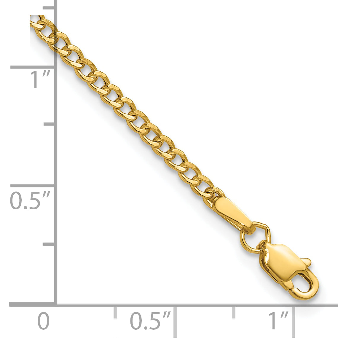 8 Inch 14K Yellow Gold 2.5mm Semi Solid Curb Chain Bracelet