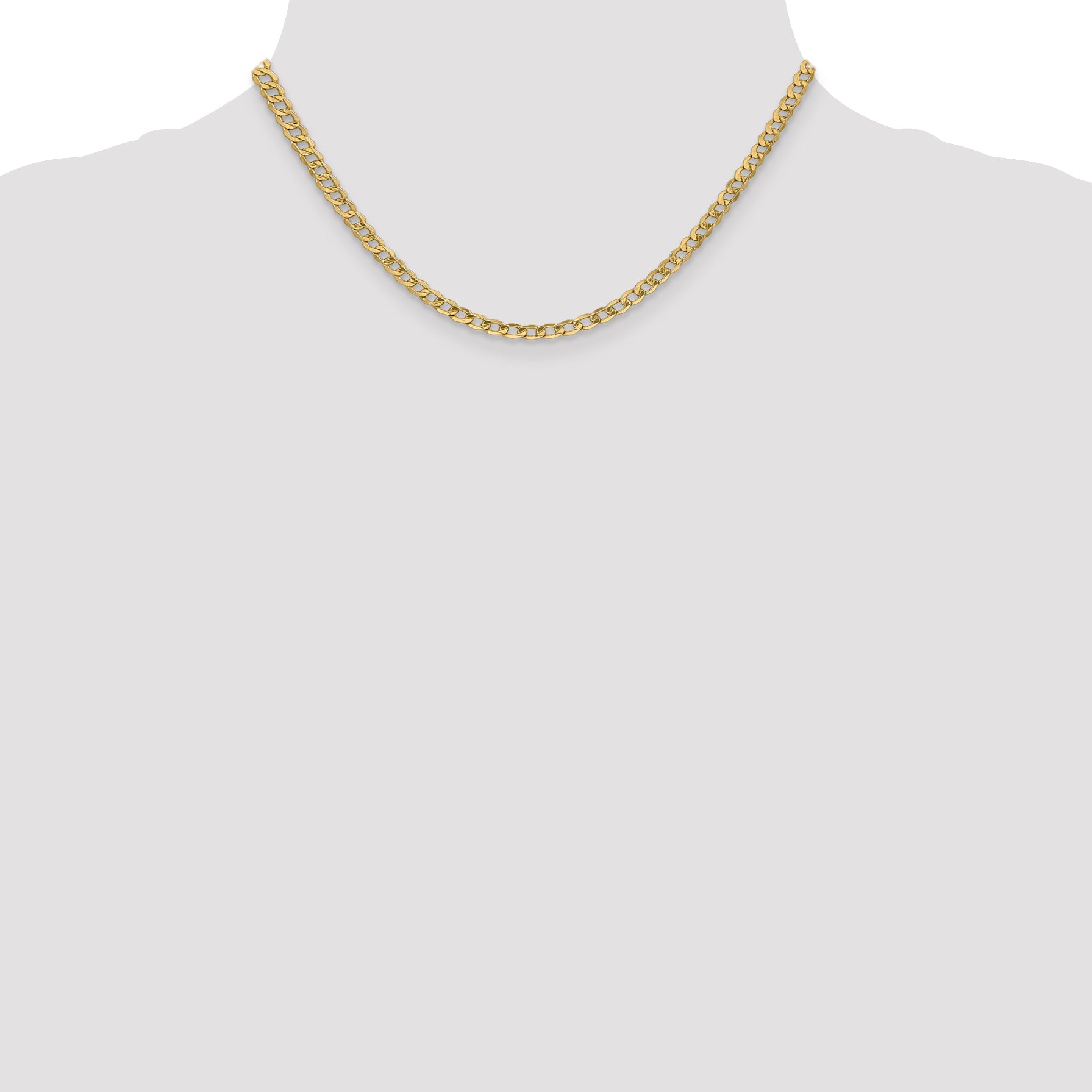 16 Inch 14K Yellow Gold 4.3mm Semi Solid Curb Chain Necklace