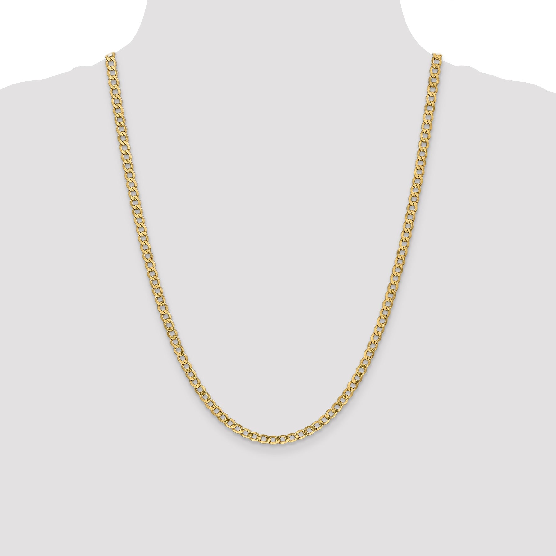 24 Inch 14K Yellow Gold 4.3mm Semi Solid Curb Chain Necklace