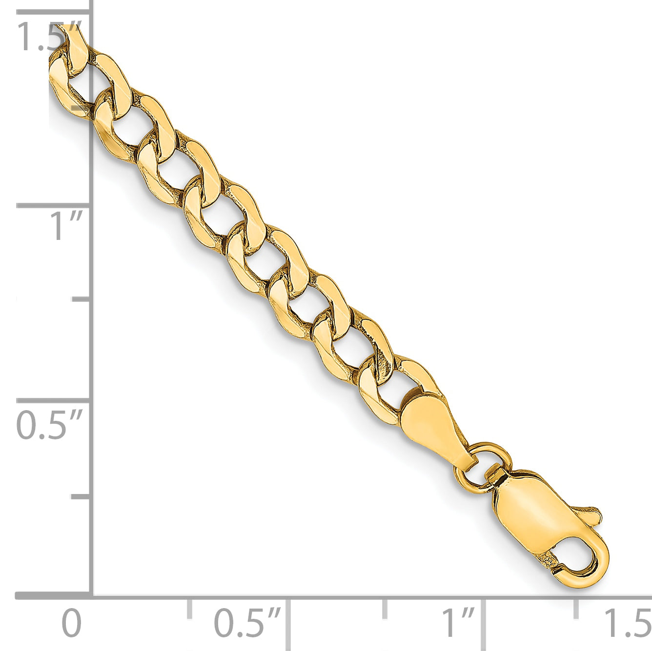 8 Inch 14K Yellow Gold 4.3mm Semi Solid Curb Chain Bracelet