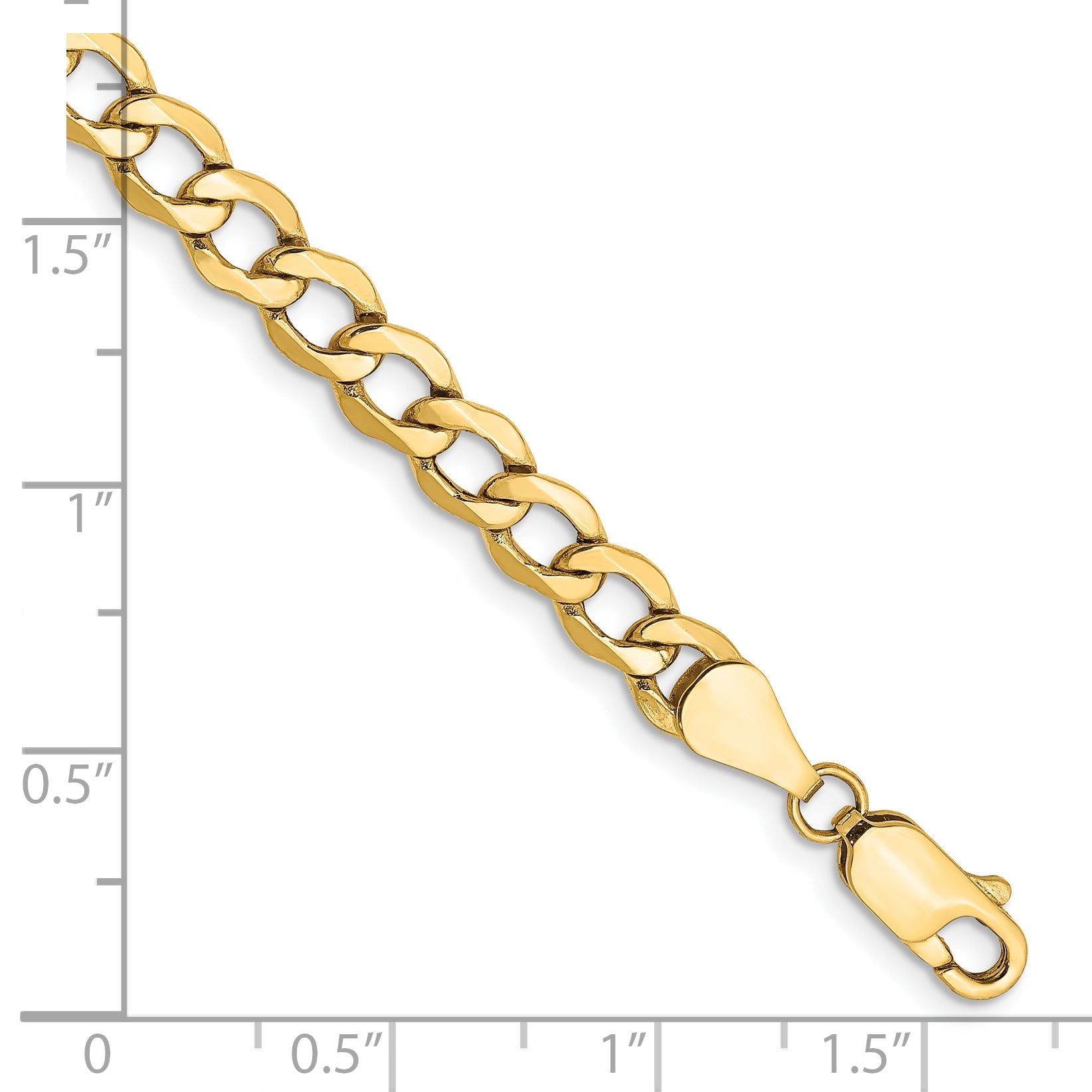 7 Inch 14K Yellow Gold 5.25mm Semi Solid Curb Chain Bracelet