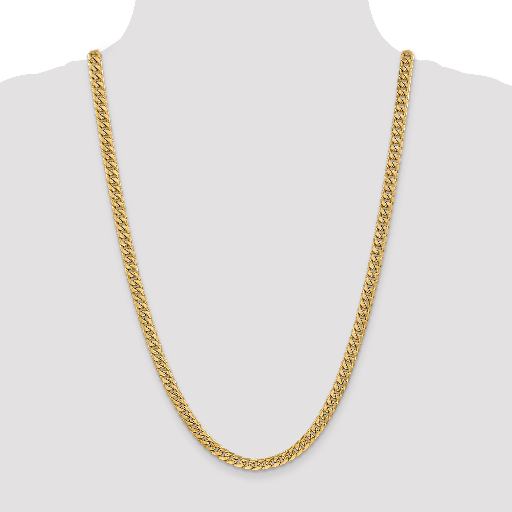 26 Inch 14K Yellow Gold 6mm Semi Solid Miami Cuban Chain Necklace
