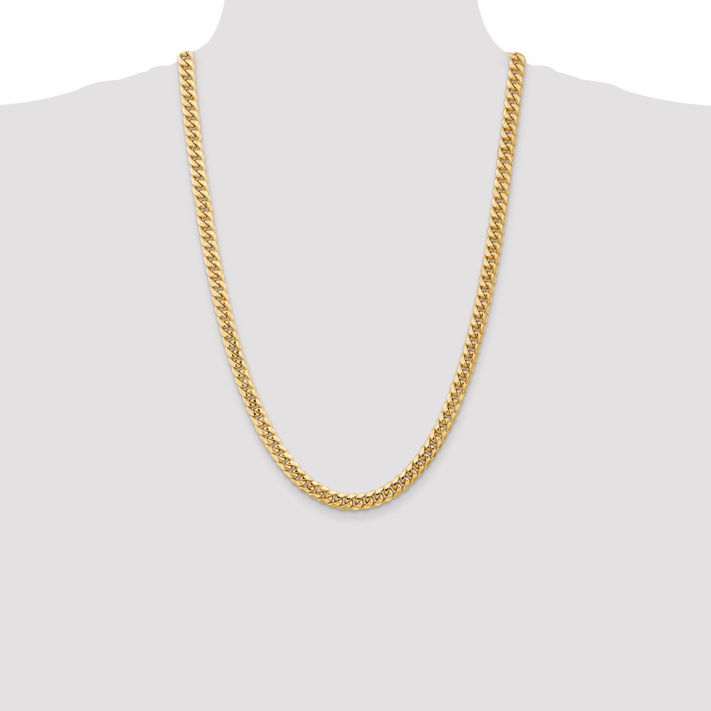 26 Inch 14K Yellow Gold 6.75mm Semi Solid Miami Cuban Chain Necklace