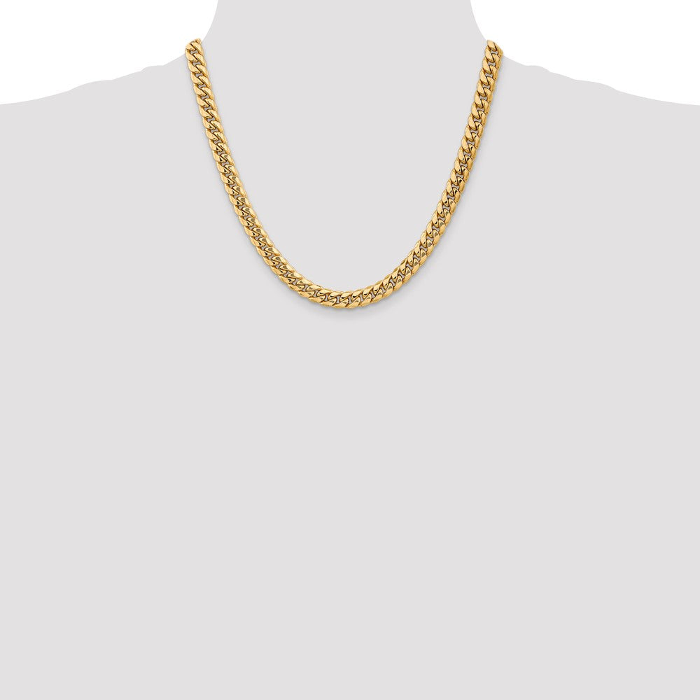 2 Inch 14K Yellow Gold 7.3mm Semi Solid Miami Cuban Chain Necklace