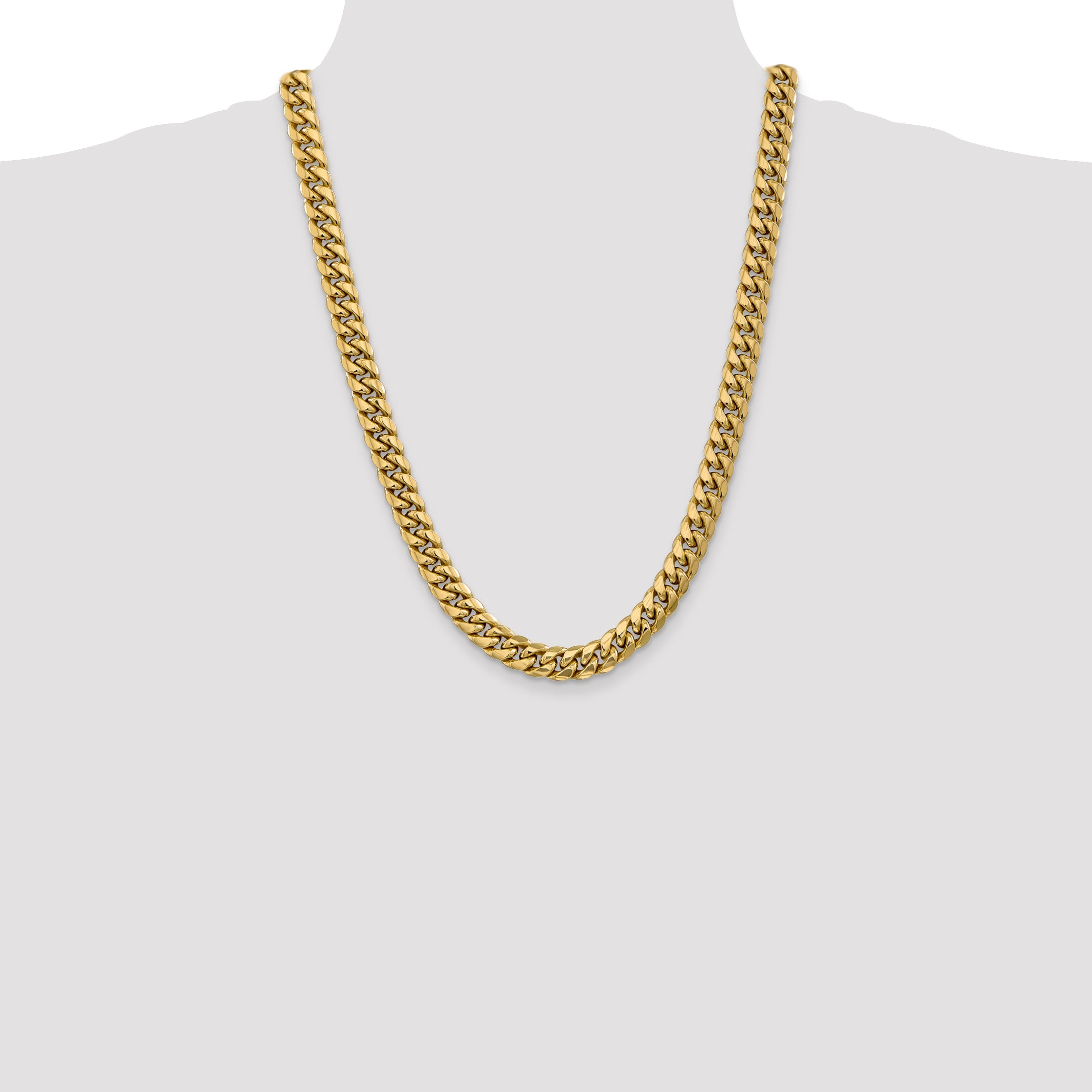 24 Inch 14K Yellow Gold 9.3mm Semi Solid Miami Cuban Chain Necklace