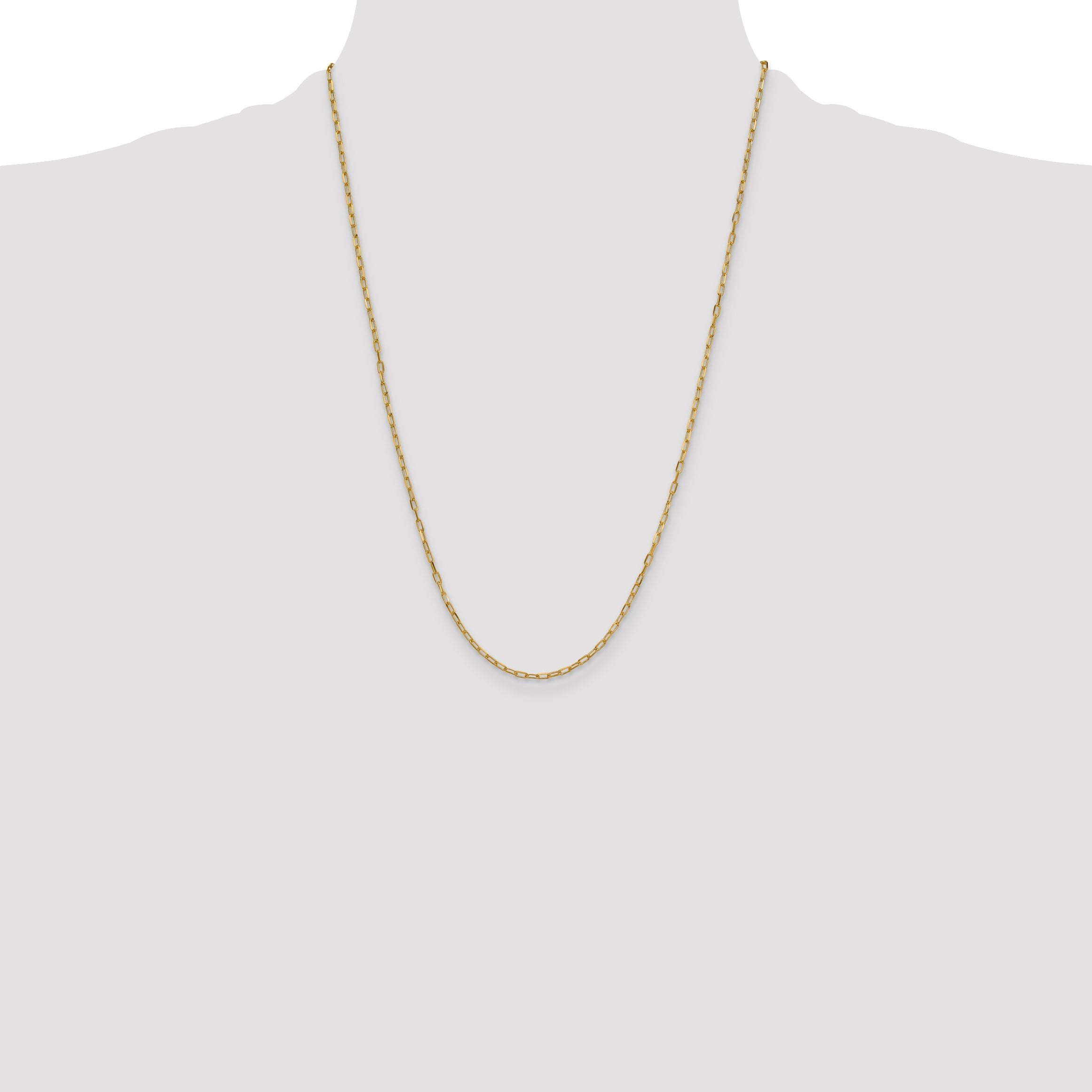 24 Inch 14K Yellow Gold 2.2mm Solid Beveled D/C Paperclip Chain Necklace