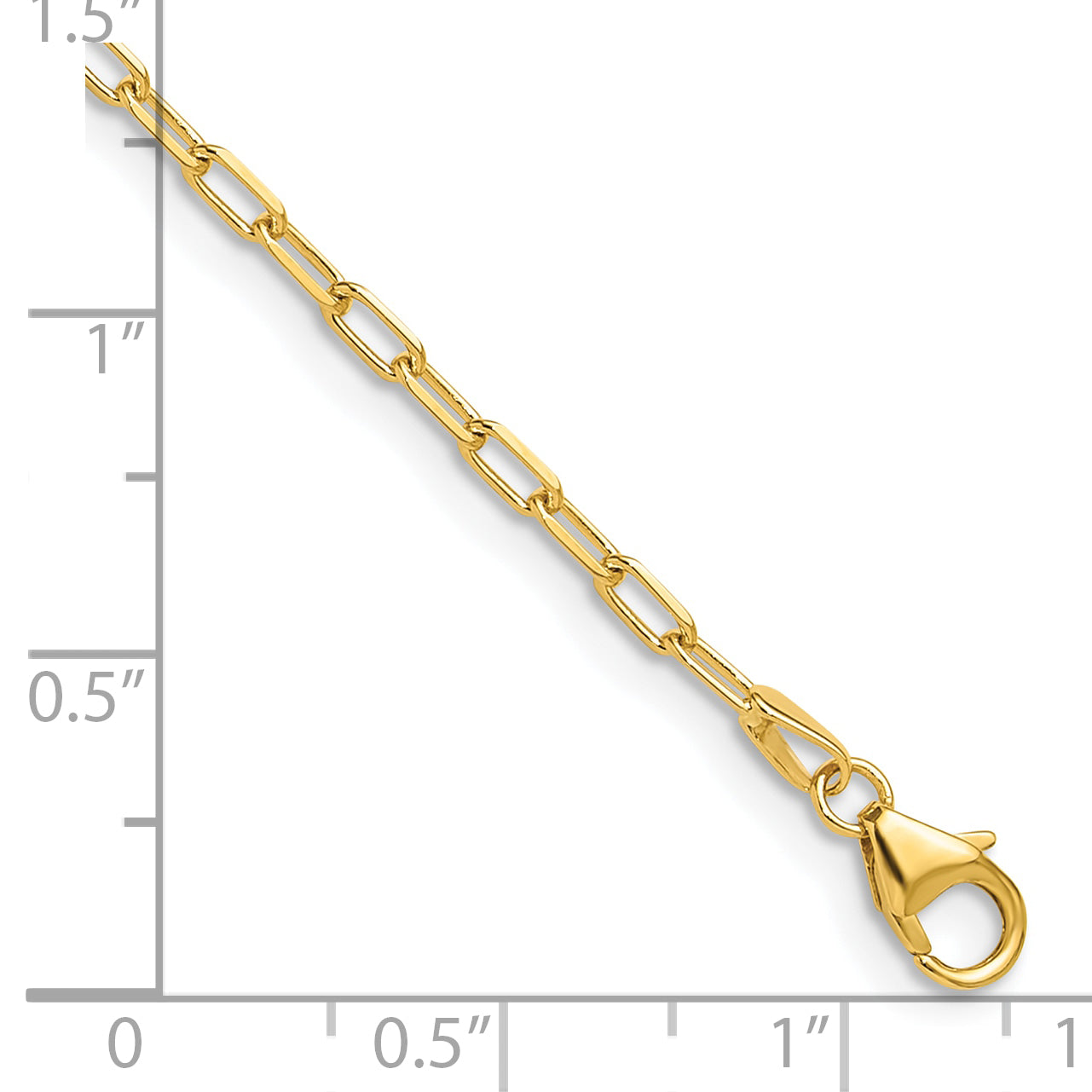 8 Inch 14K Yellow Gold 2.2mm Solid Beveled D/C Paperclip Chain Bracelet