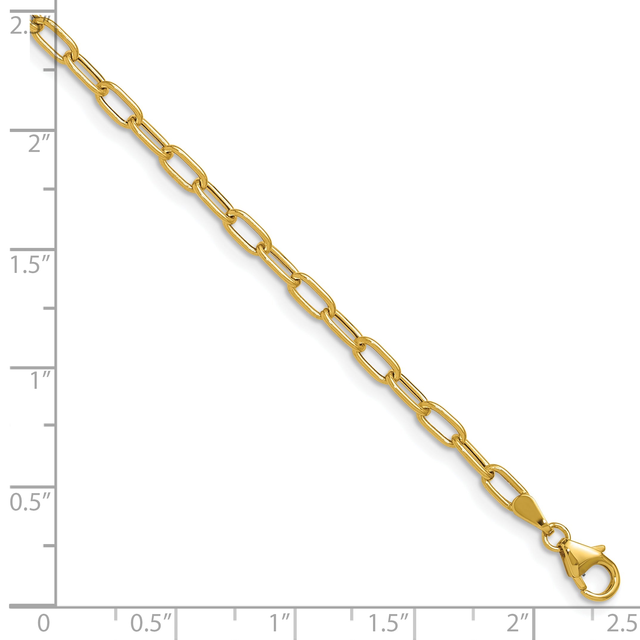 7 Inch 14K Yellow Gold 3.0mm Semi Solid Paperclip Chain Bracelet