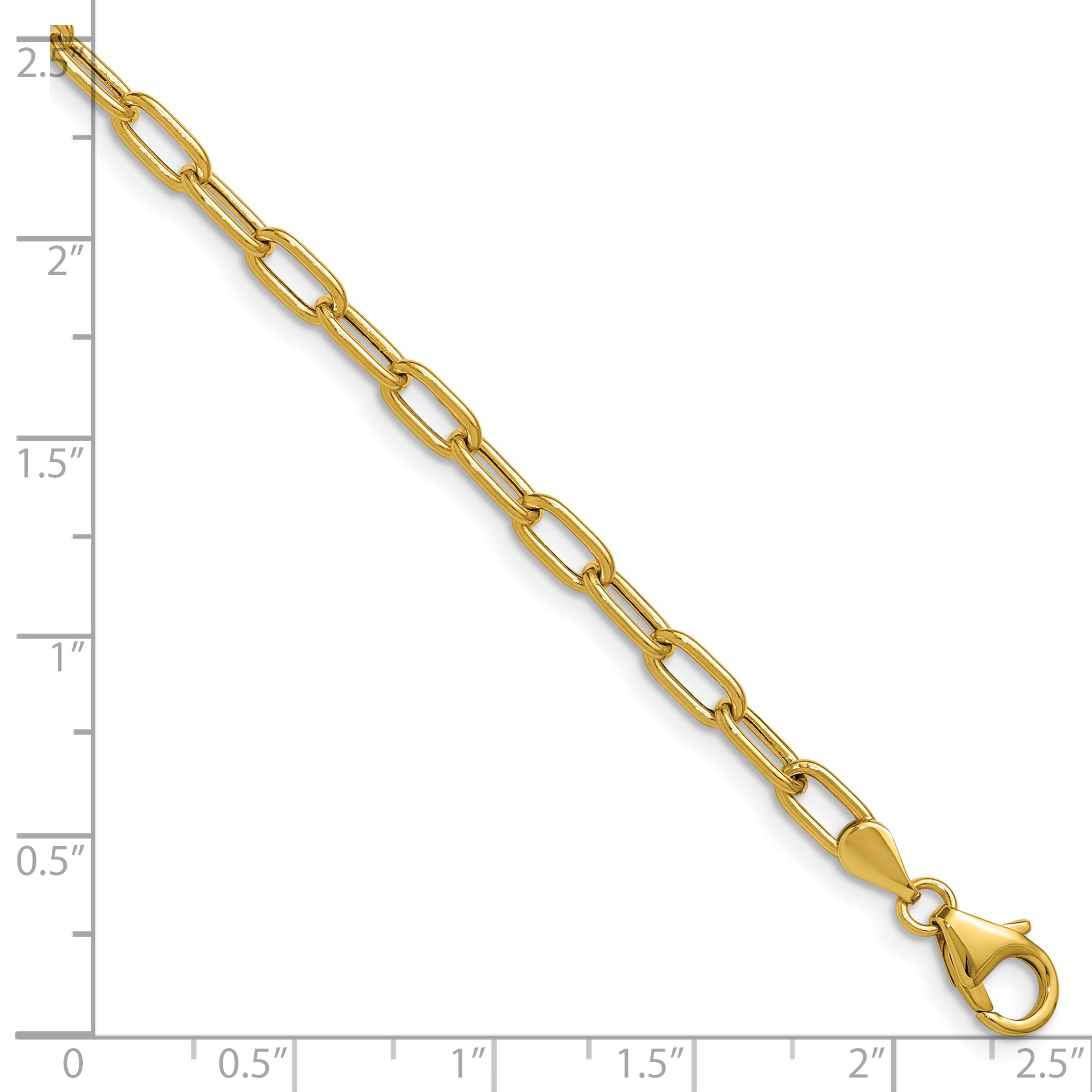 8 Inch 14K Yellow Gold 3.7mm Semi Solid Paperclip Chain Bracelet